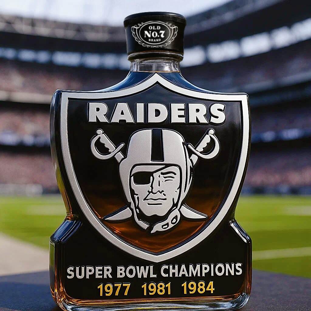 Las Vegas Raiders 3-time Super Bowl Champion Whiskey Bottle