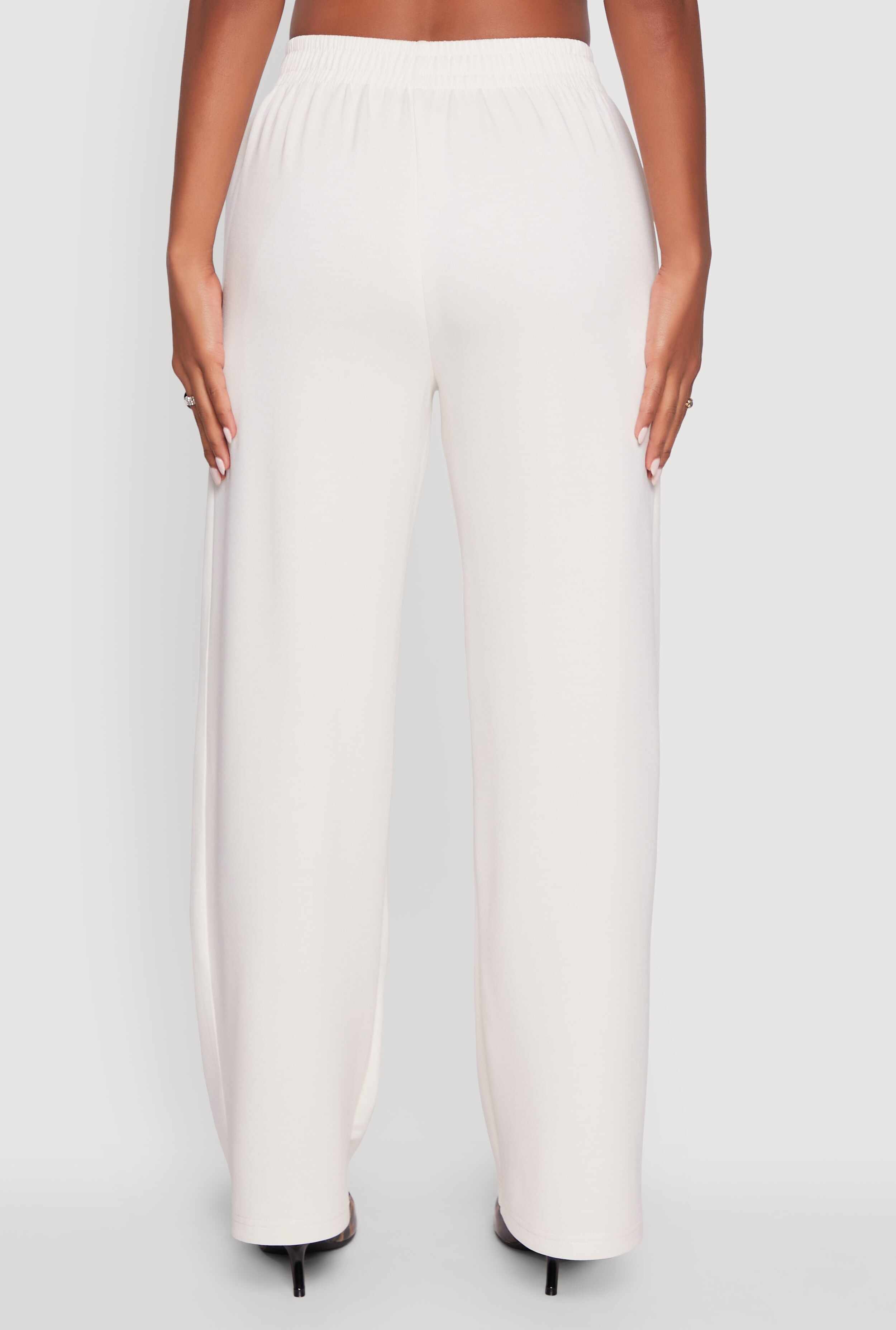 Elastic Waist High Waisted Wide Leg Casual Pants