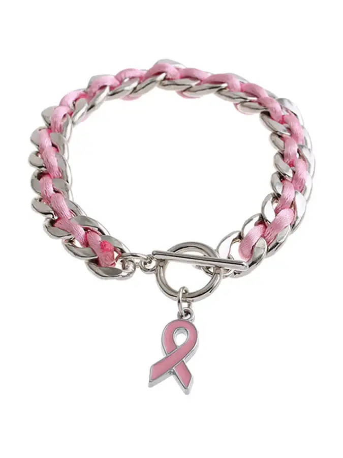 (?Buy 5 Get 1 FREE)Braided Pink Ribbon Bracelet