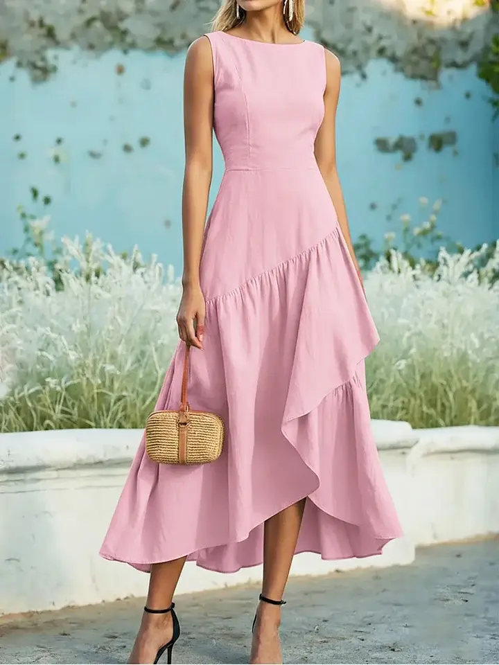 🔥Summer Arrivals🌟Women's Sleeveless Linen And Cotton Ruffle Hem Dress