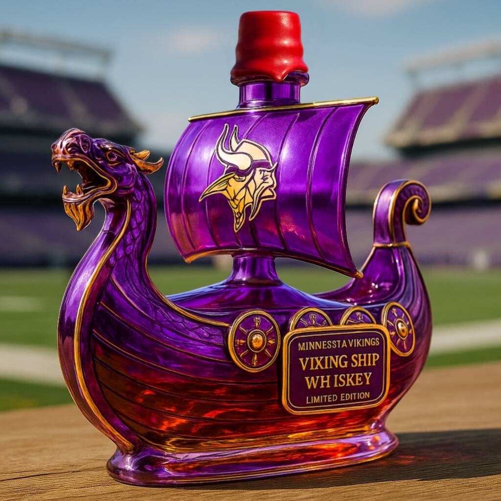 Minnesota Vikings Dragon‑Head Longship Whiskey Bottle