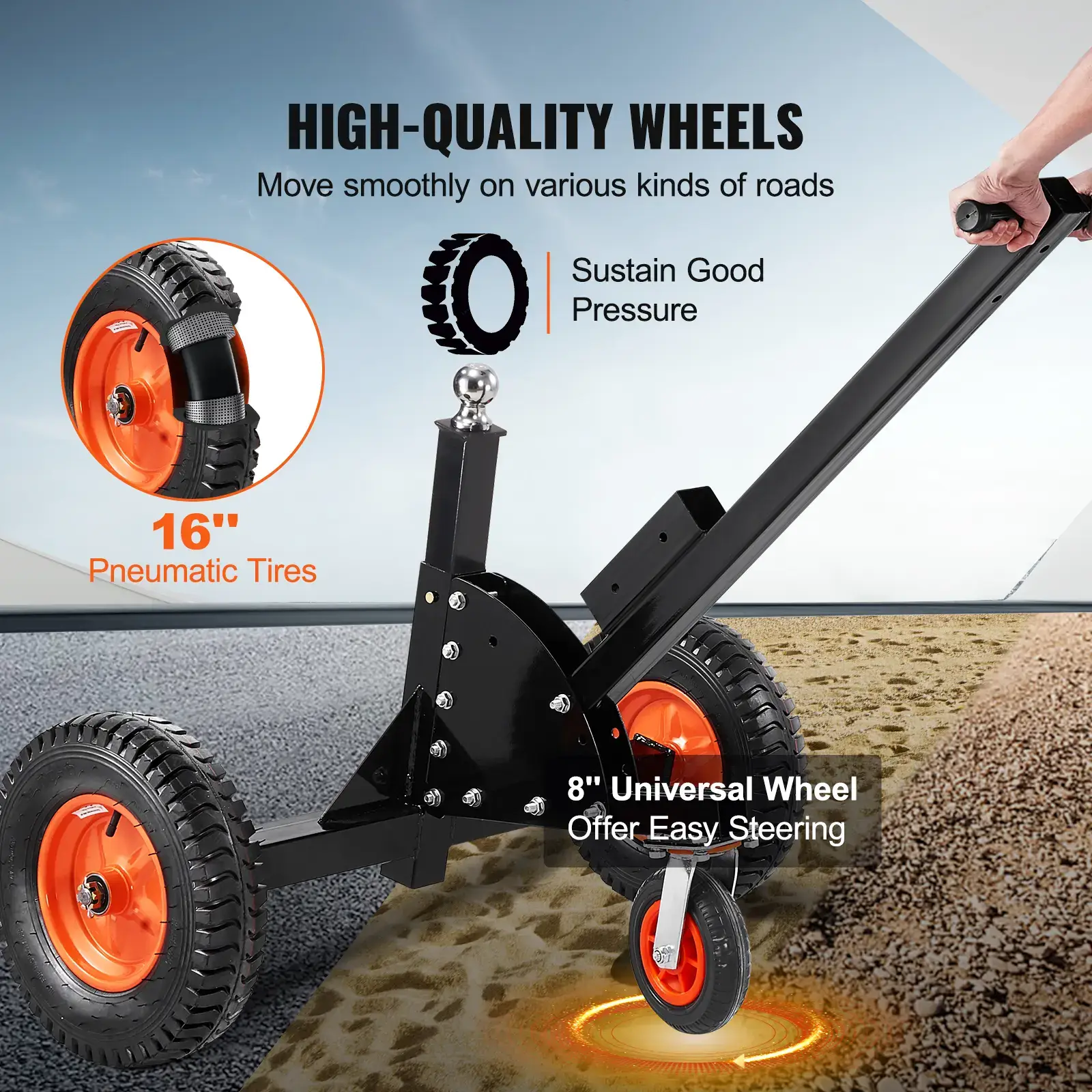 Trailer Dolly, Max. 15000lbs Towing Capacity, 2 in 1 Trailer Mover with 22'' / 26'' Height & 2'' Ball, 16'' Pneumatic Tires & Universal Wheel, for Moving Car RV