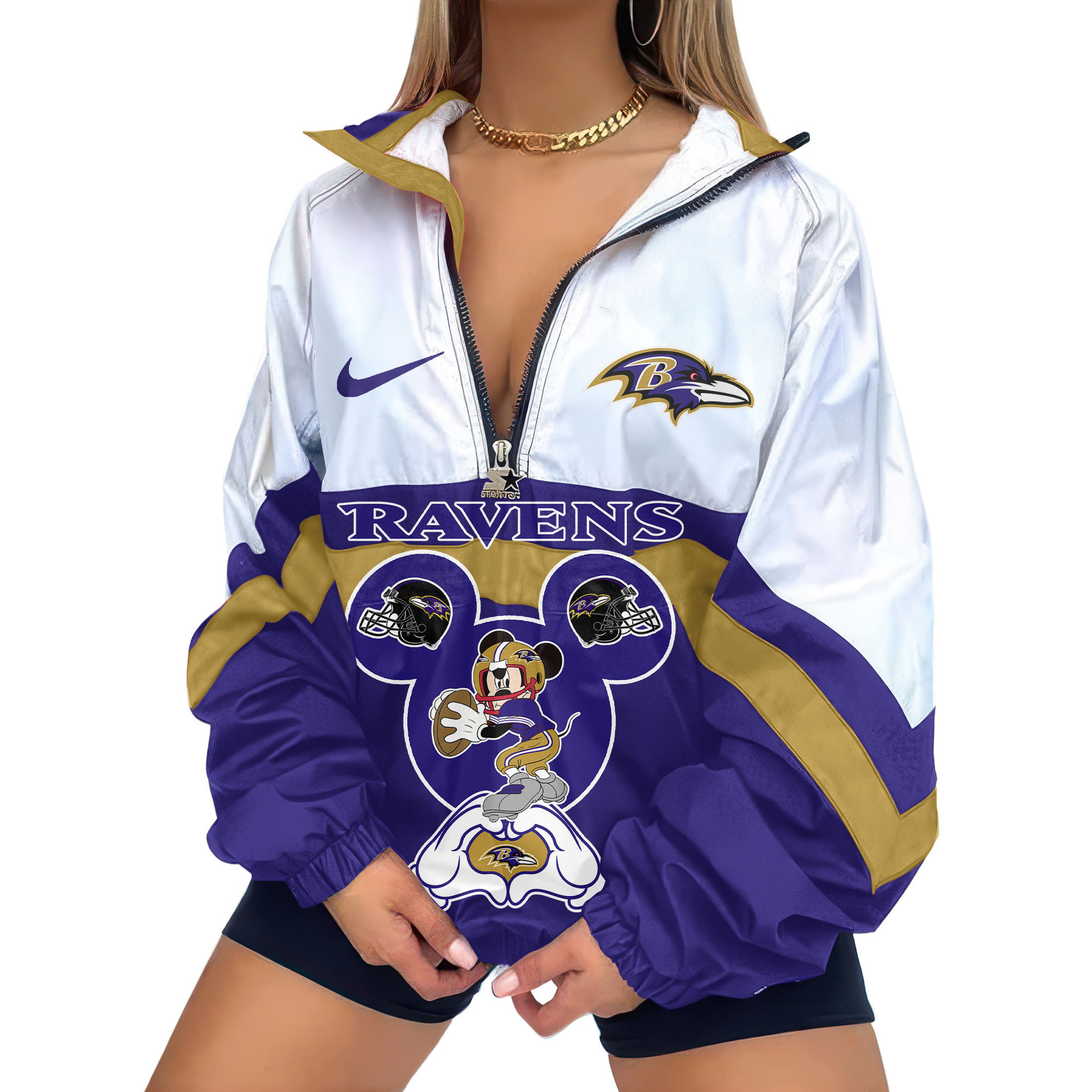 Baltimore Ravens | Premium NFL Mockey Mouse Vneck Zipper Jacket TD