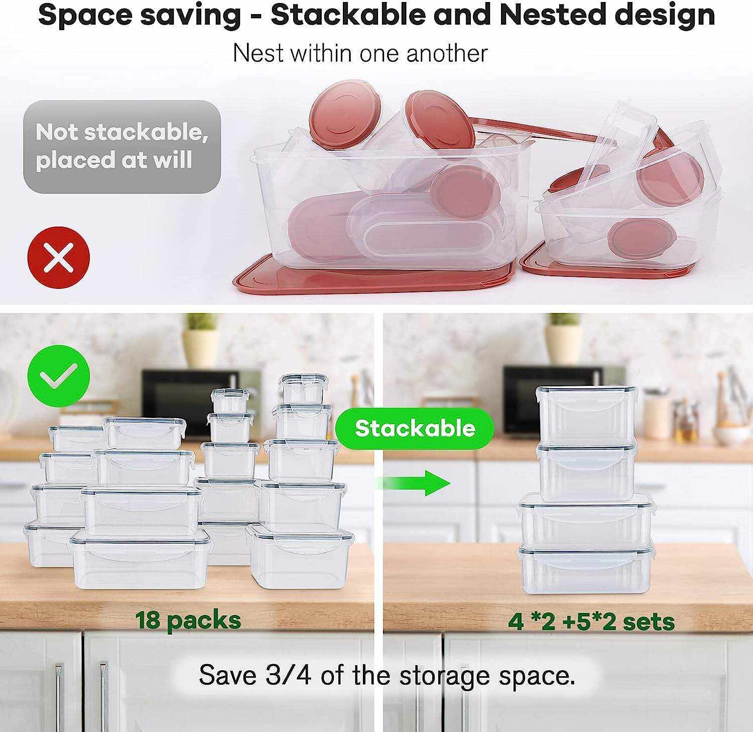 36 PCS Food Storage Containers Large, (18 Stackable Plastic Containers with 18 Lids) - 100% Airtight & BPA-Free & Microwave, Dishwasher Safe Food Storage with Chalkboard Labels & Marker