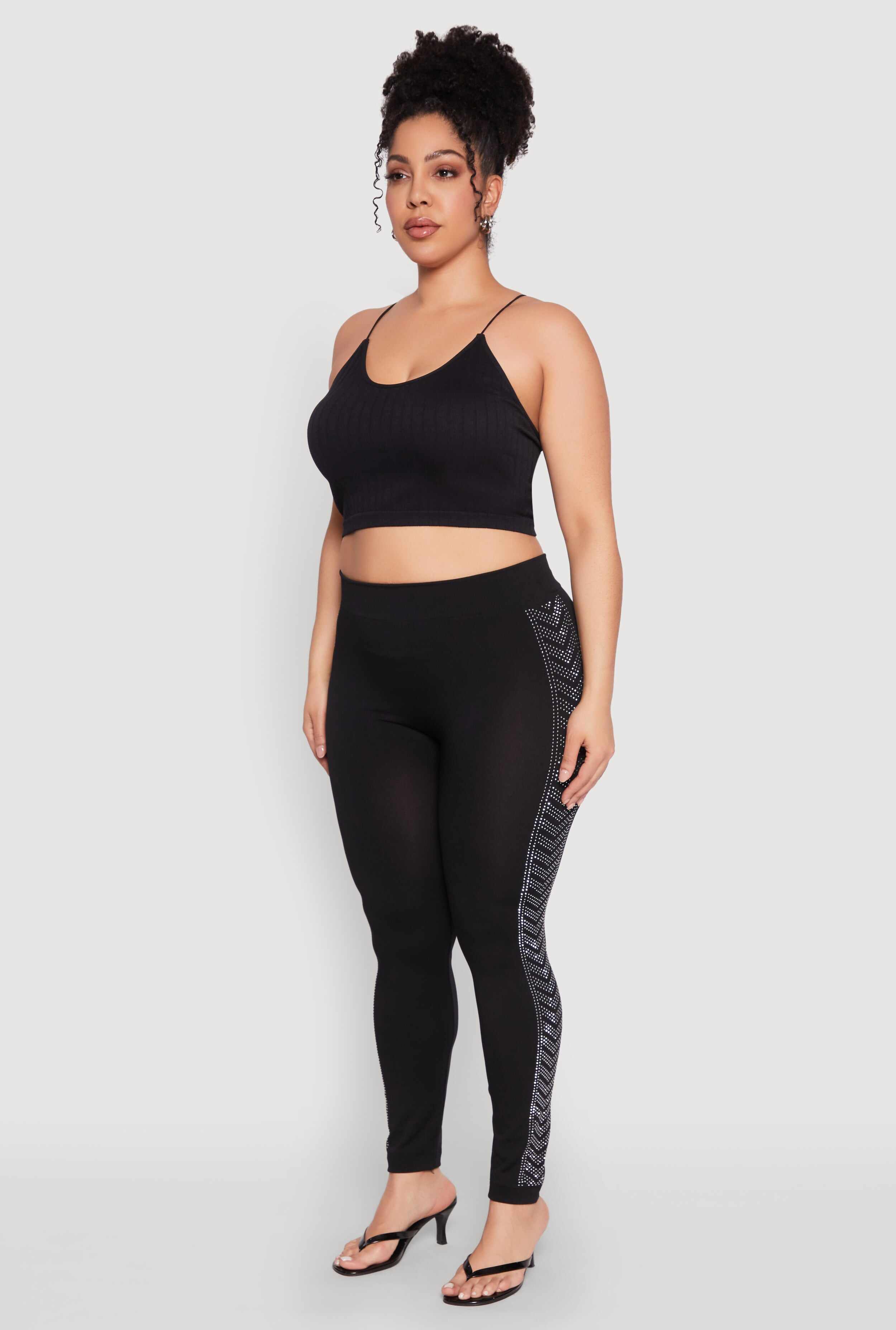 Plus Size Seamless Rhinestone Chevron Print Leggings