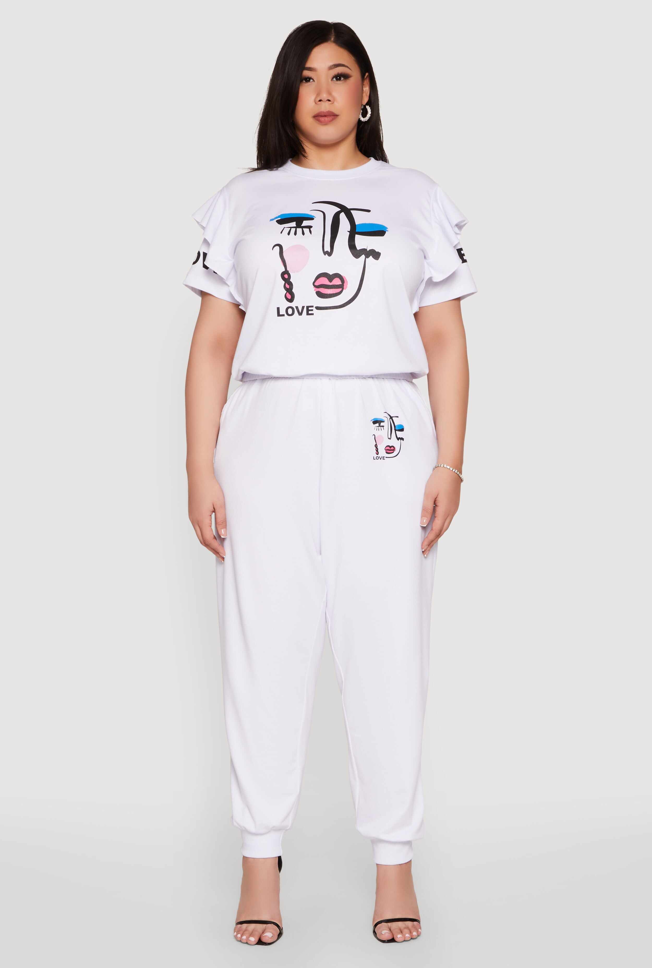 Plus Size Abstract Love Graphic Tiered Sleeve Top