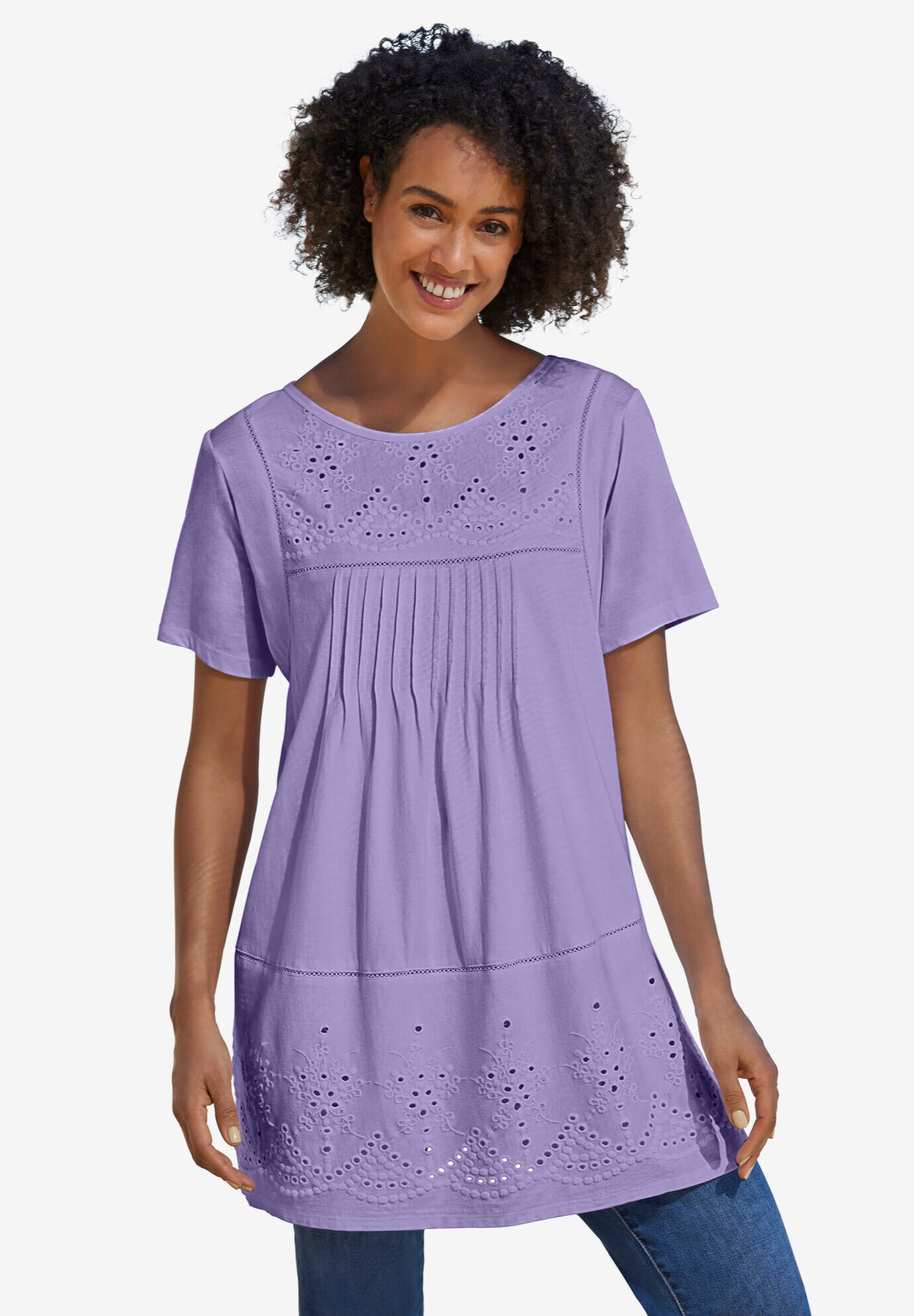 Embroidered Eyelet Pintucked Tunic