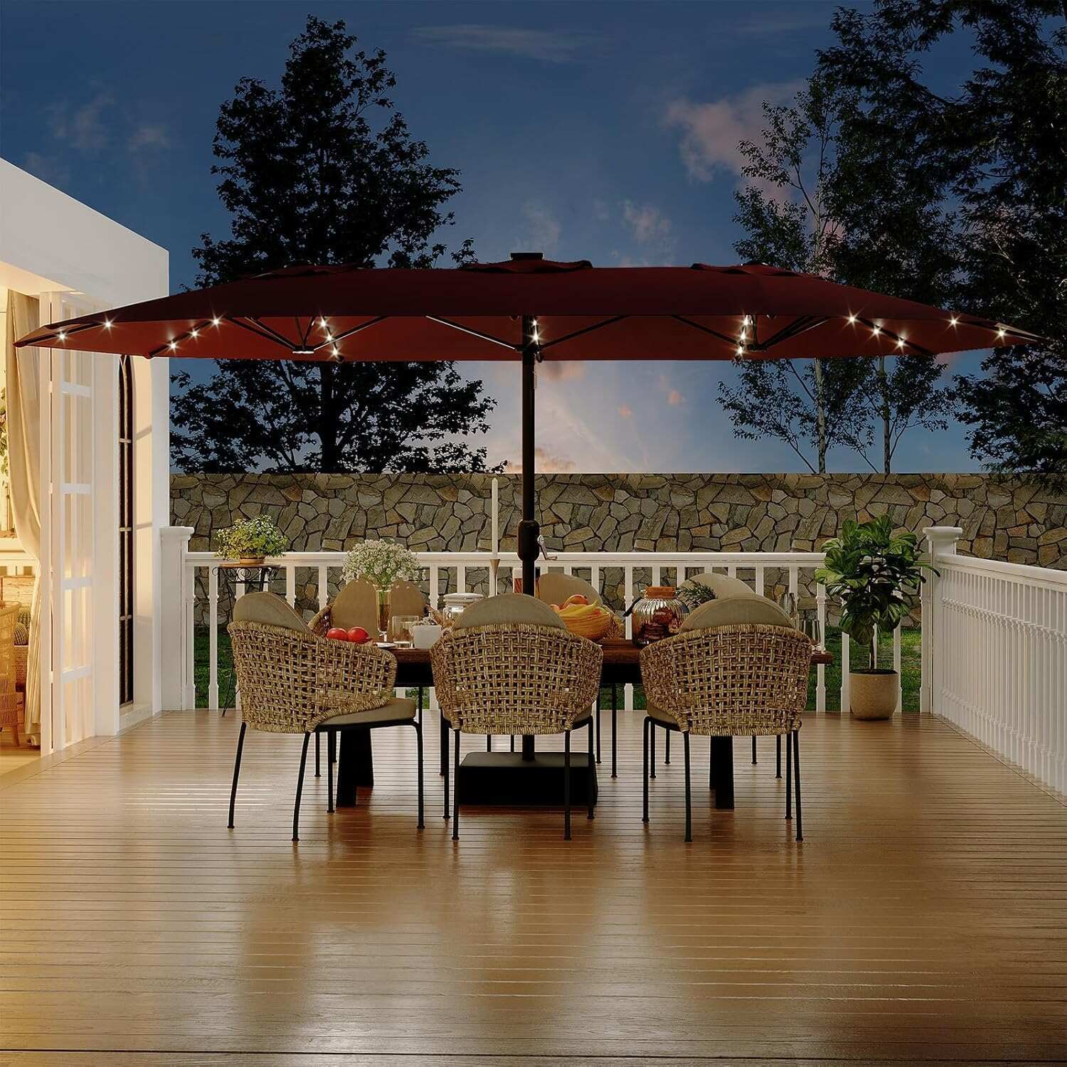 15 ft Rectangular Patio Umbrella with Base Included