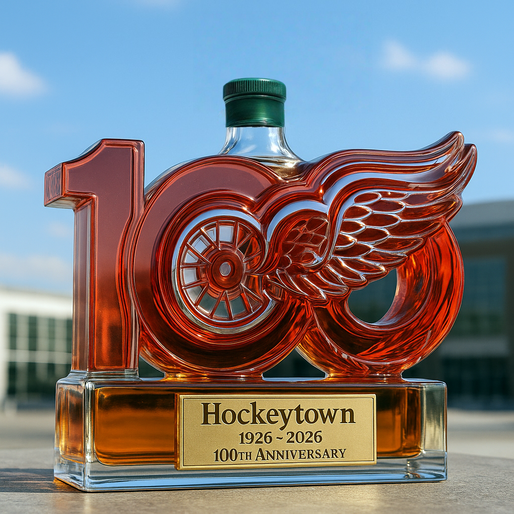 Detroit Red Wings 100th Anniversary Whiskey Bottle