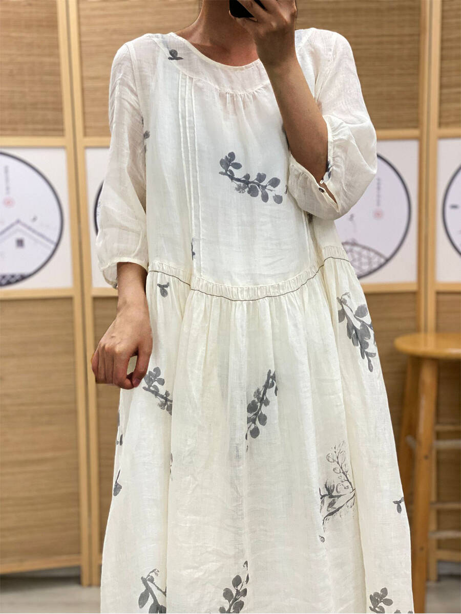 🔥Summer Arrivals🌟Women's Vintage Floral Print Pocket Cotton and Linen Dress
