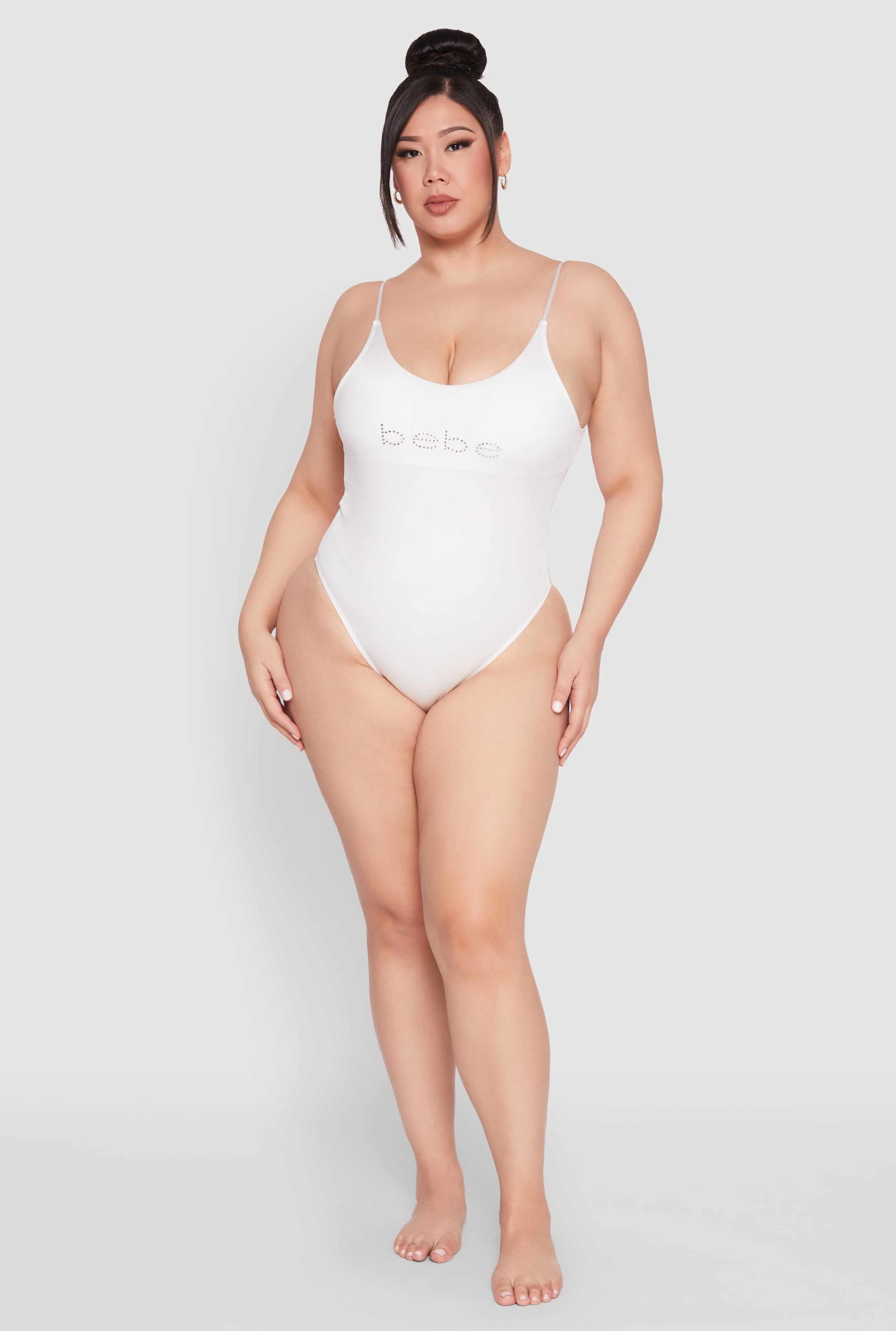 Plus Size Bebe Rhinestone One Piece Swimsuit