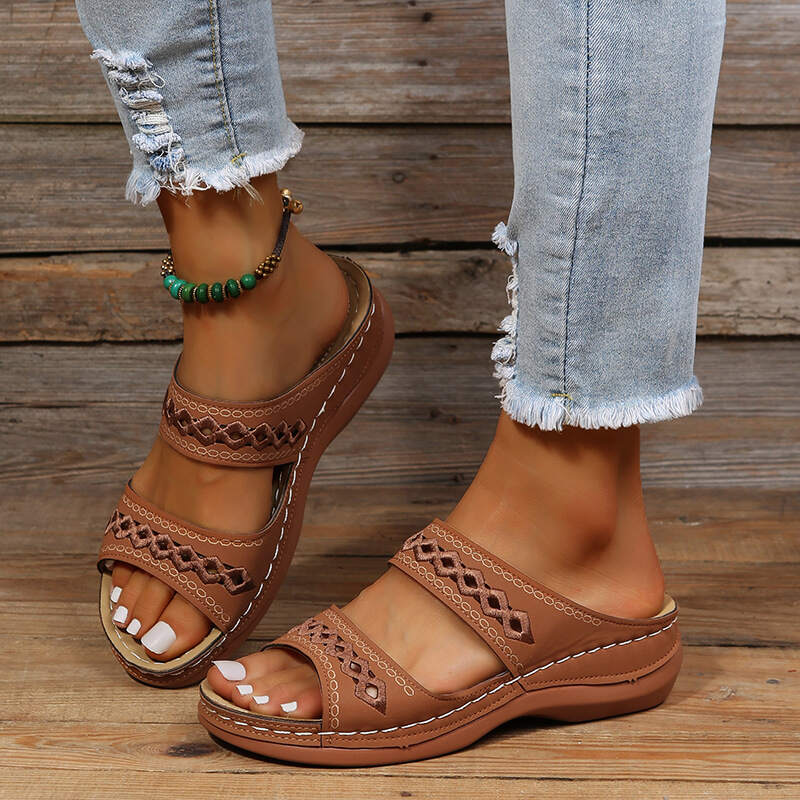 Premium Orthopedic Arizona Leather Embroidery Arch-Support Women Soft footbed Sandals