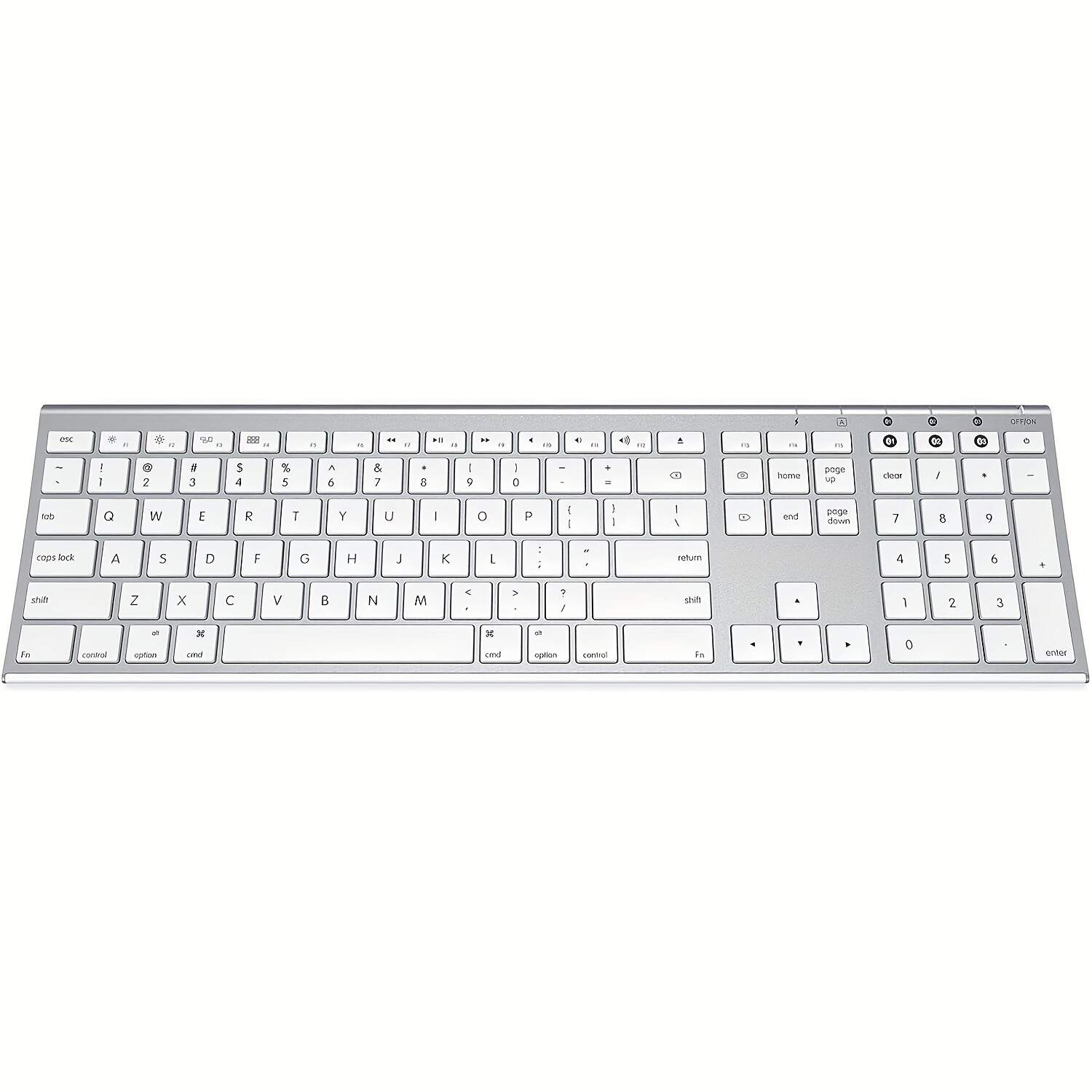 BT Keyboard for Mac- Rechargeable Full Size Keyboard for THREE Devices, Slim Quiet Keyboard with Numeric Keypad Compatible for MacBook Pro/Air, IMac, for iPhone, for iPad Pro/Air/Mini