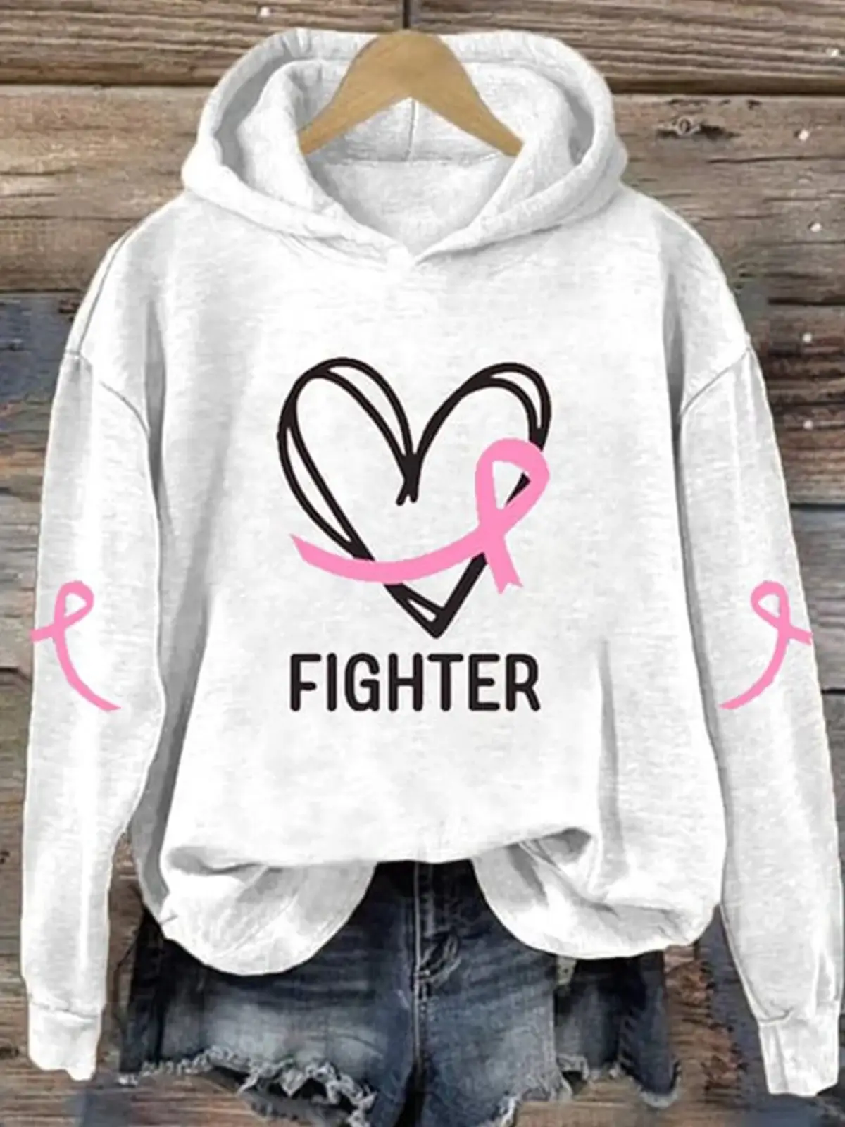 Breast Cancer Awareness Hooded Long Sleeve Sweatshirt