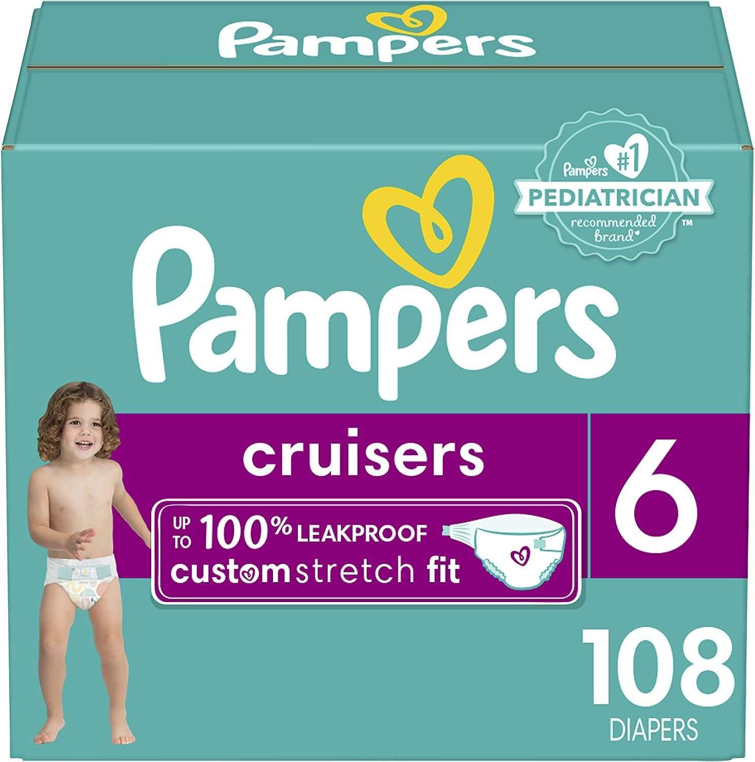 Pampers Cruisers Diapers - Size 5, One Month Supply (128 Count), Disposable Active Baby Diapers with Custom Stretch