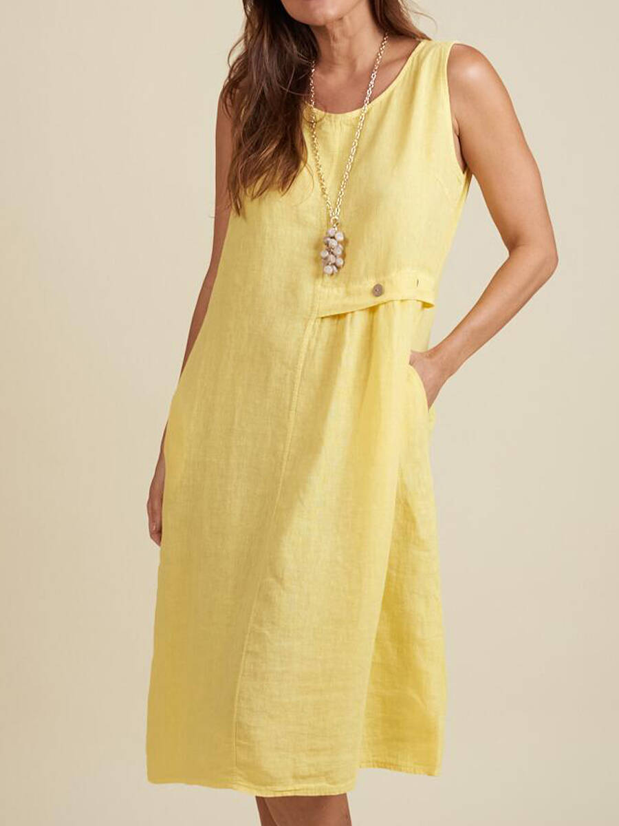 🔥Summer Arrivals🌟Women's Round Neck Pocket Cotton and Linen Dress
