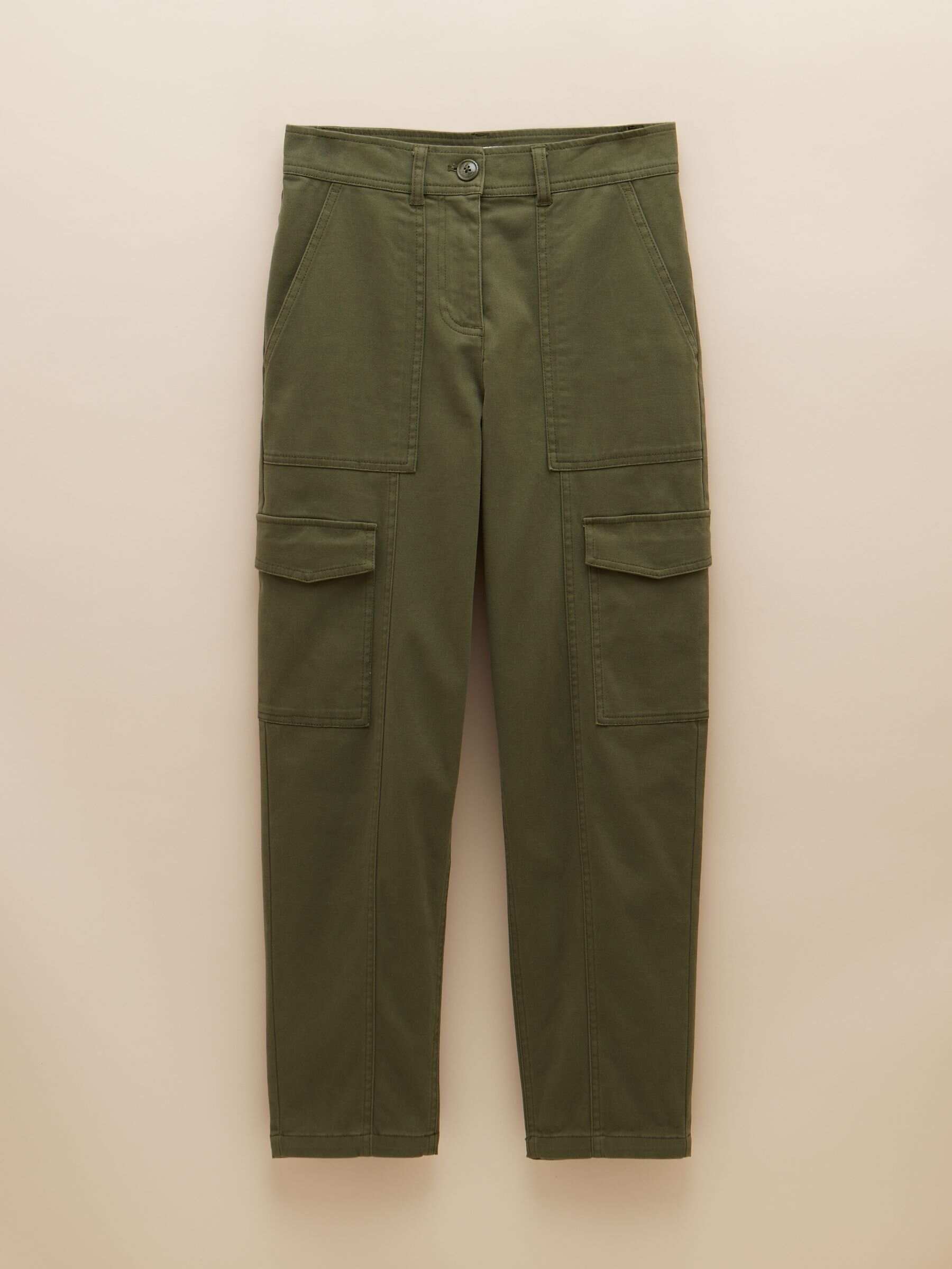 Khaki Green Tapered Leg Cargo Trousers