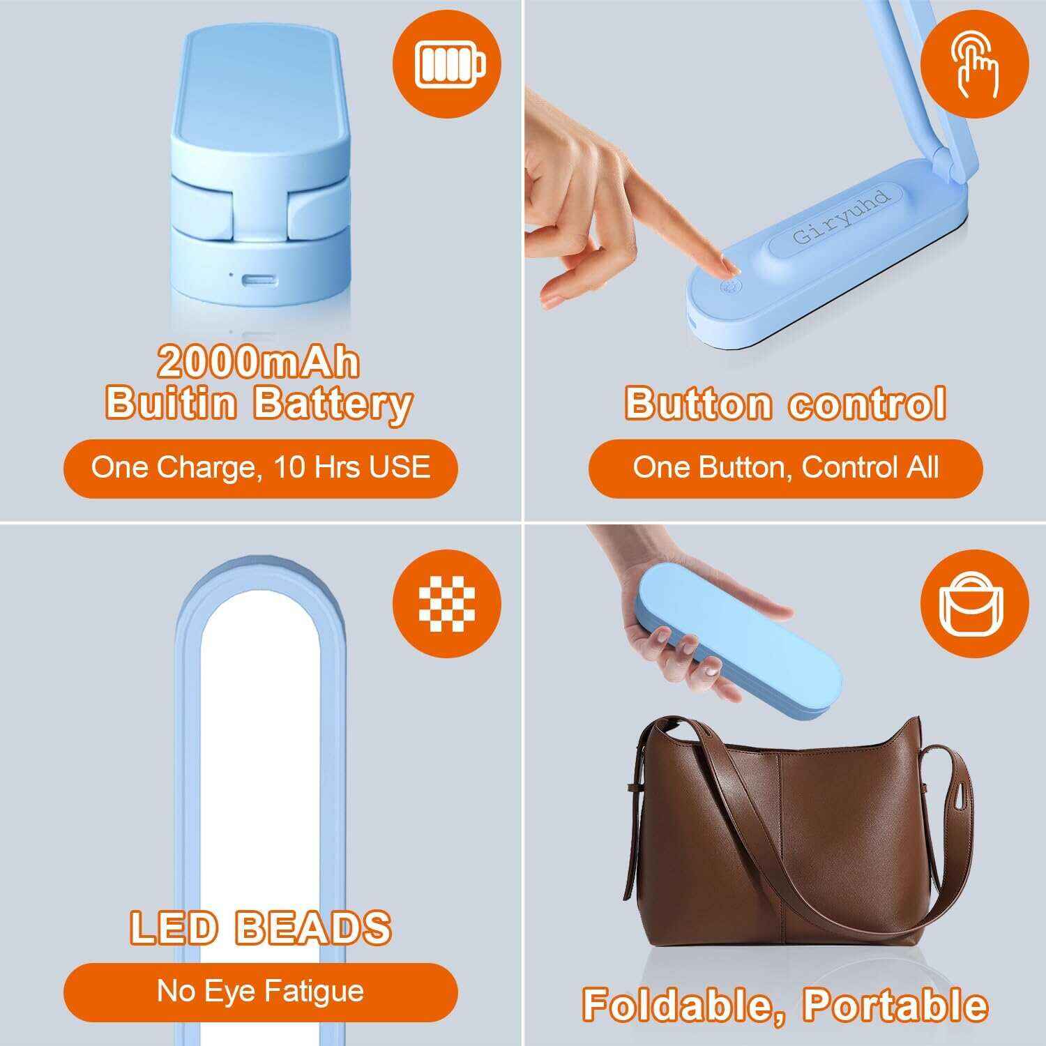 LED Desk Lamp for Office Home & Battery Operated Lamp Rechargeable Lamp Foldable & Portable Light, LED Desk Light Strip, 3 Brightness Dimmable Small Desk Lamp Wireless Reading Lamp