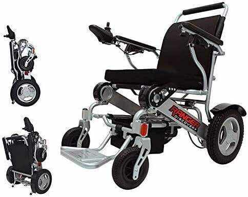 Porto Mobility 2024 Ranger Discovery Lightweight Foldable Weatherproof Exclusive Electric Wheelchair, Portable, Brushless Powerful Motors, Dual Battery, All Terrain (Silver, Standard)