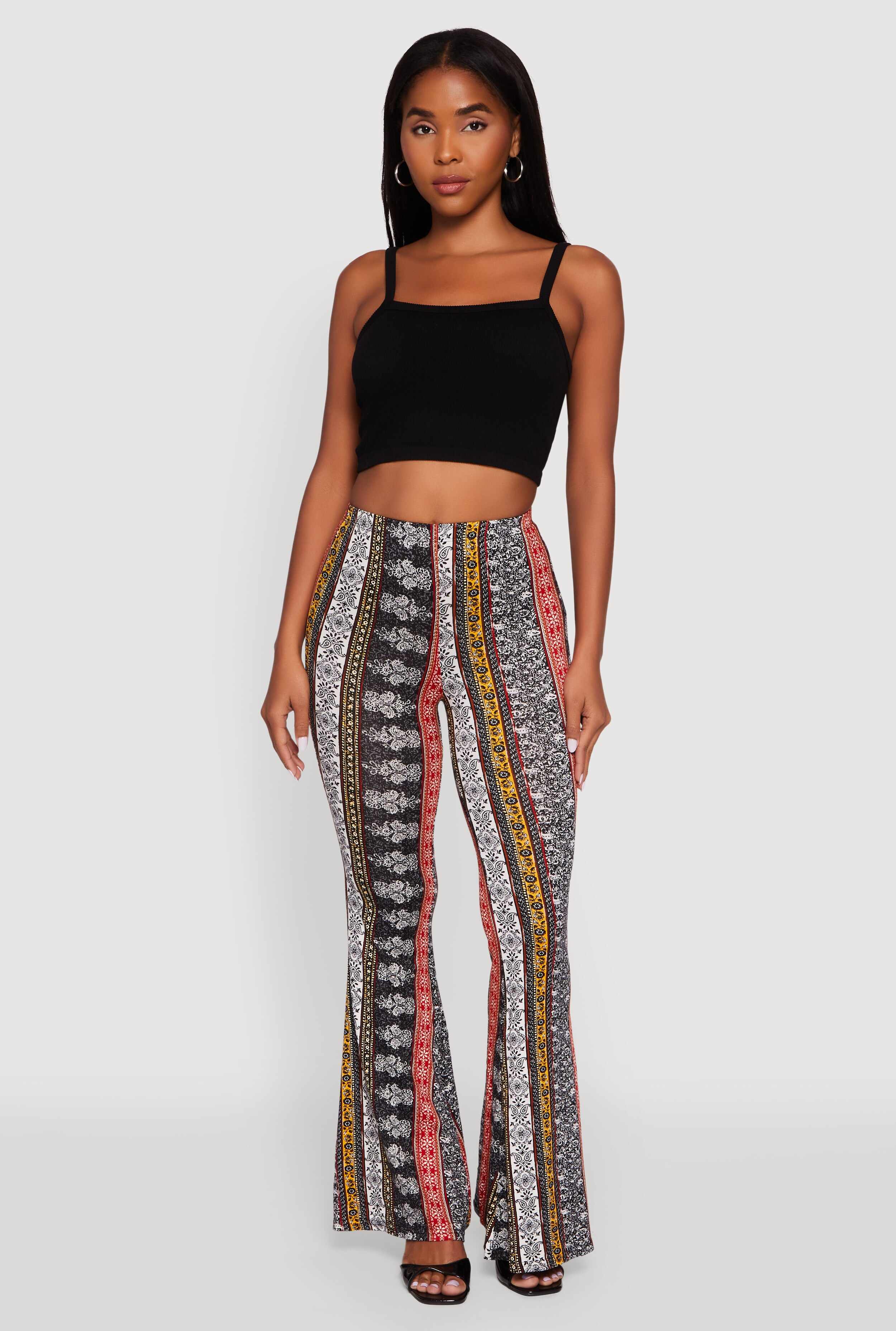 Boho Border Print High Waisted Flare Leg Pants