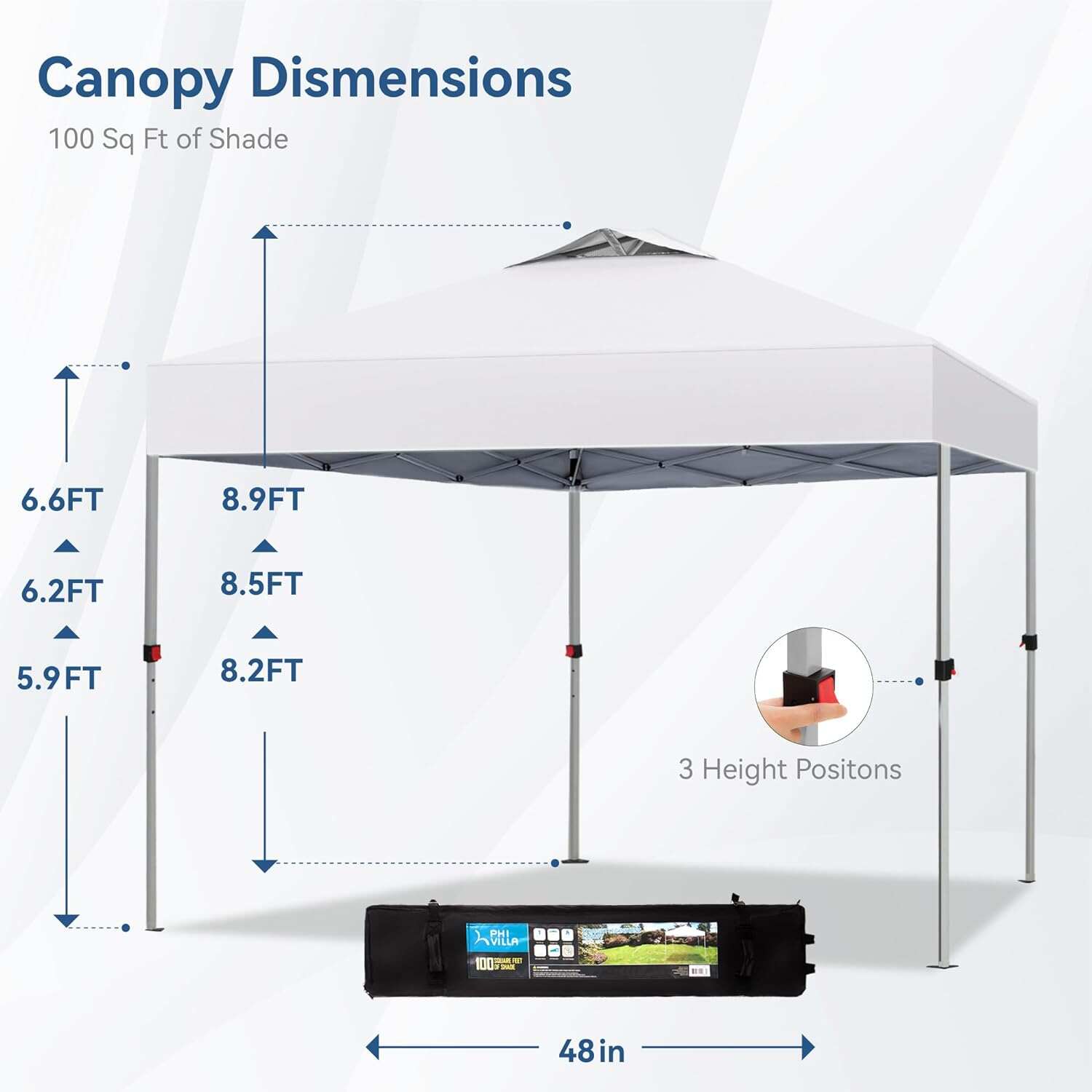 PHI VILLA Outdoor Pop up Canopy 10'x10' Tent Camping Sun Shelter-Series Party Tent, 100 Sq. Ft of Shade (Blue)