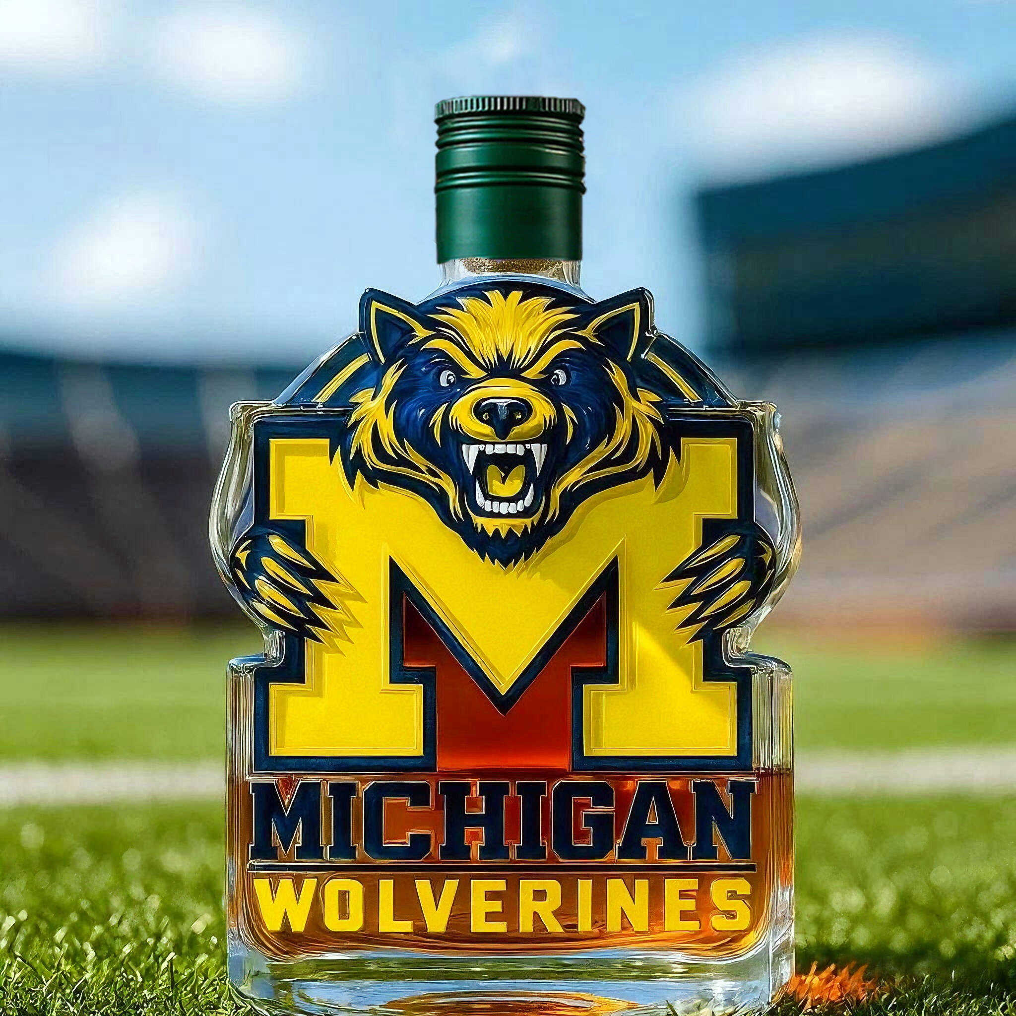 Michigan Wolverines football whiskey bottle