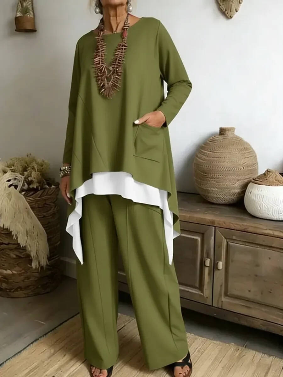 🔥Summer Arrivals🌟Women's Casual Asymmetrical Hem Cotton Top And Pants Two-piece Set(Buy2 Free shipping)