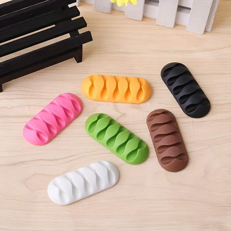 Desktop Phone Cable Winder Earphone Clip Charger Organizer Management Wire Cord Fixer Silicone Holder 5 Slots Strip