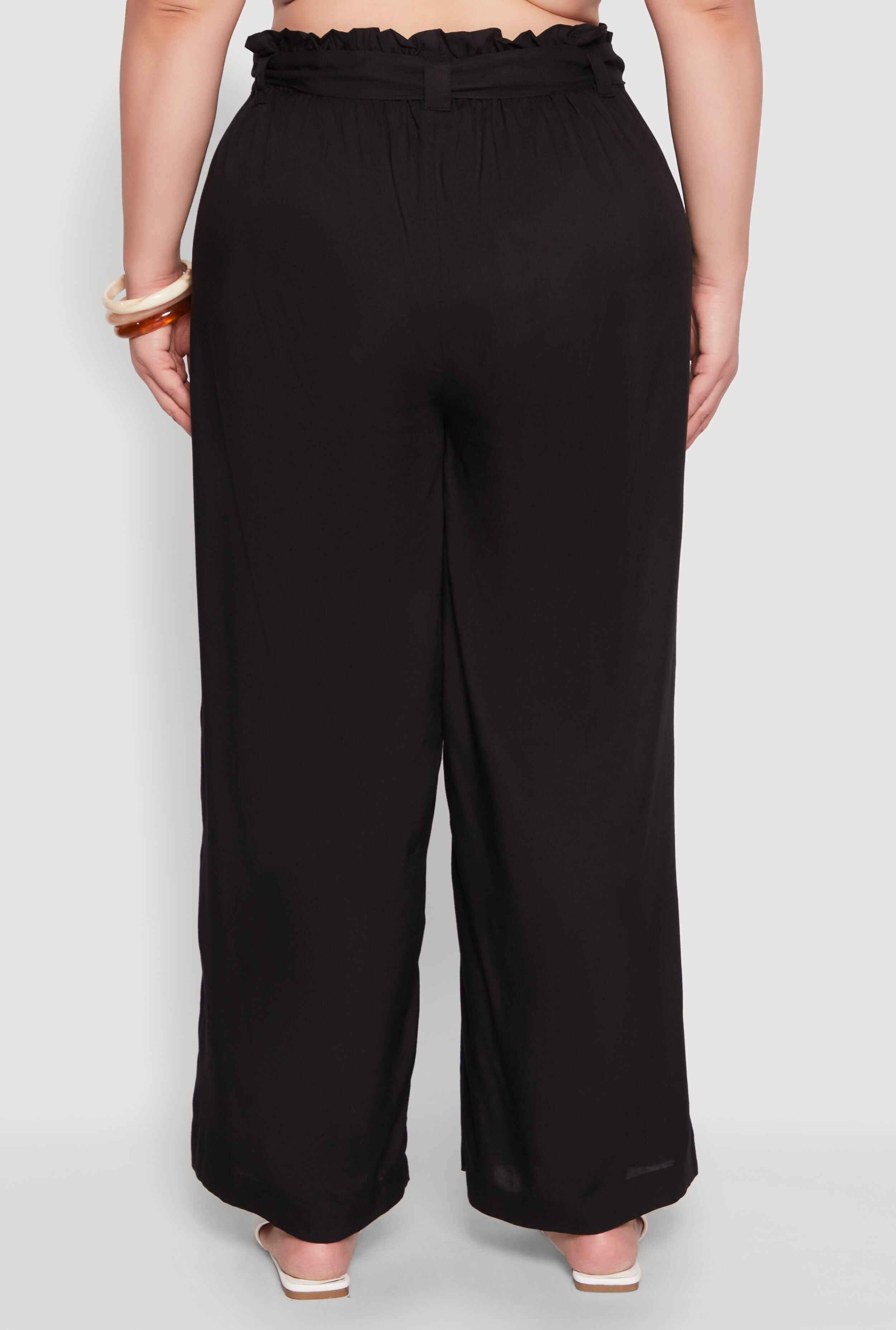 Plus Size Paper Bag Waist Belted Pants
