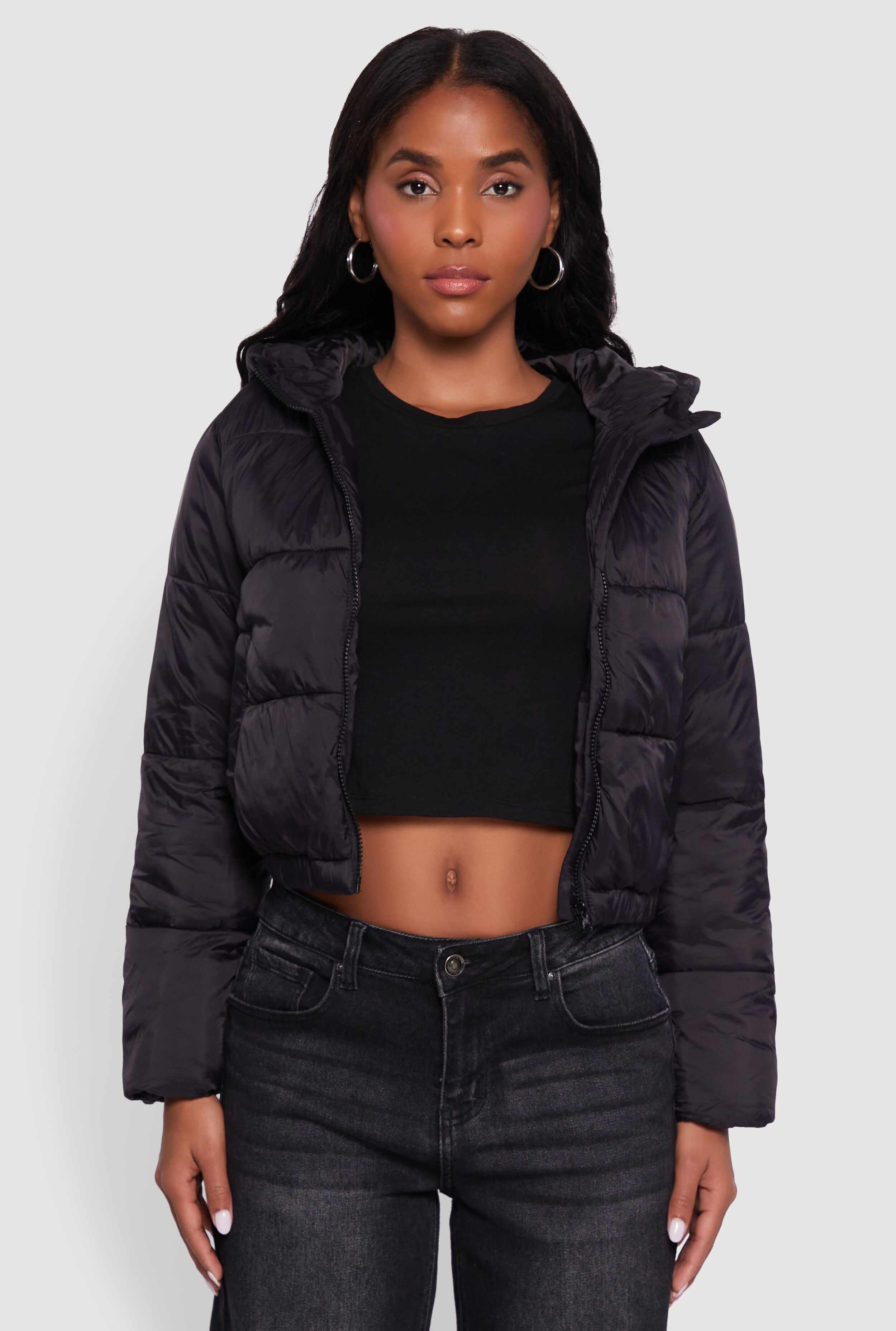Cropped Hooded Puffer Jacket