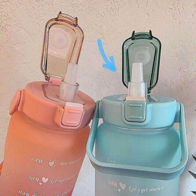 67.63oz/2L Large Capacity Gradient Color Plastic Straw Sports Water Bottle - Perfect for Outdoor Fitness!