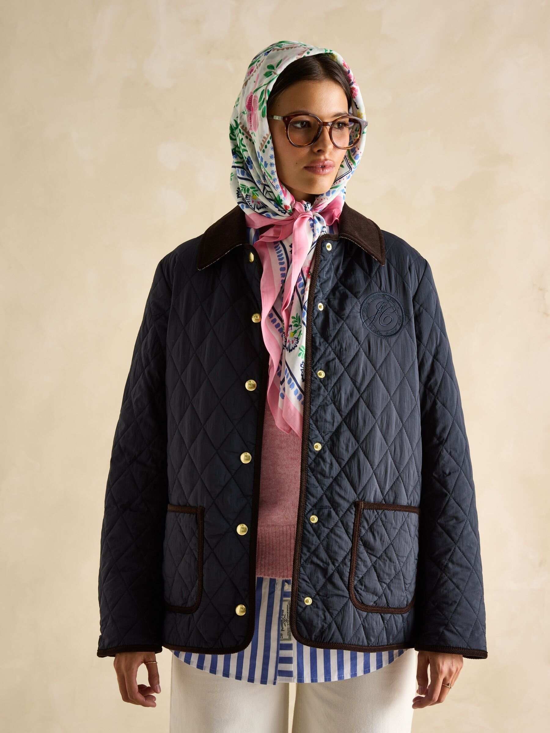Quinn Navy Blue Showerproof Diamond Quilted Coat
