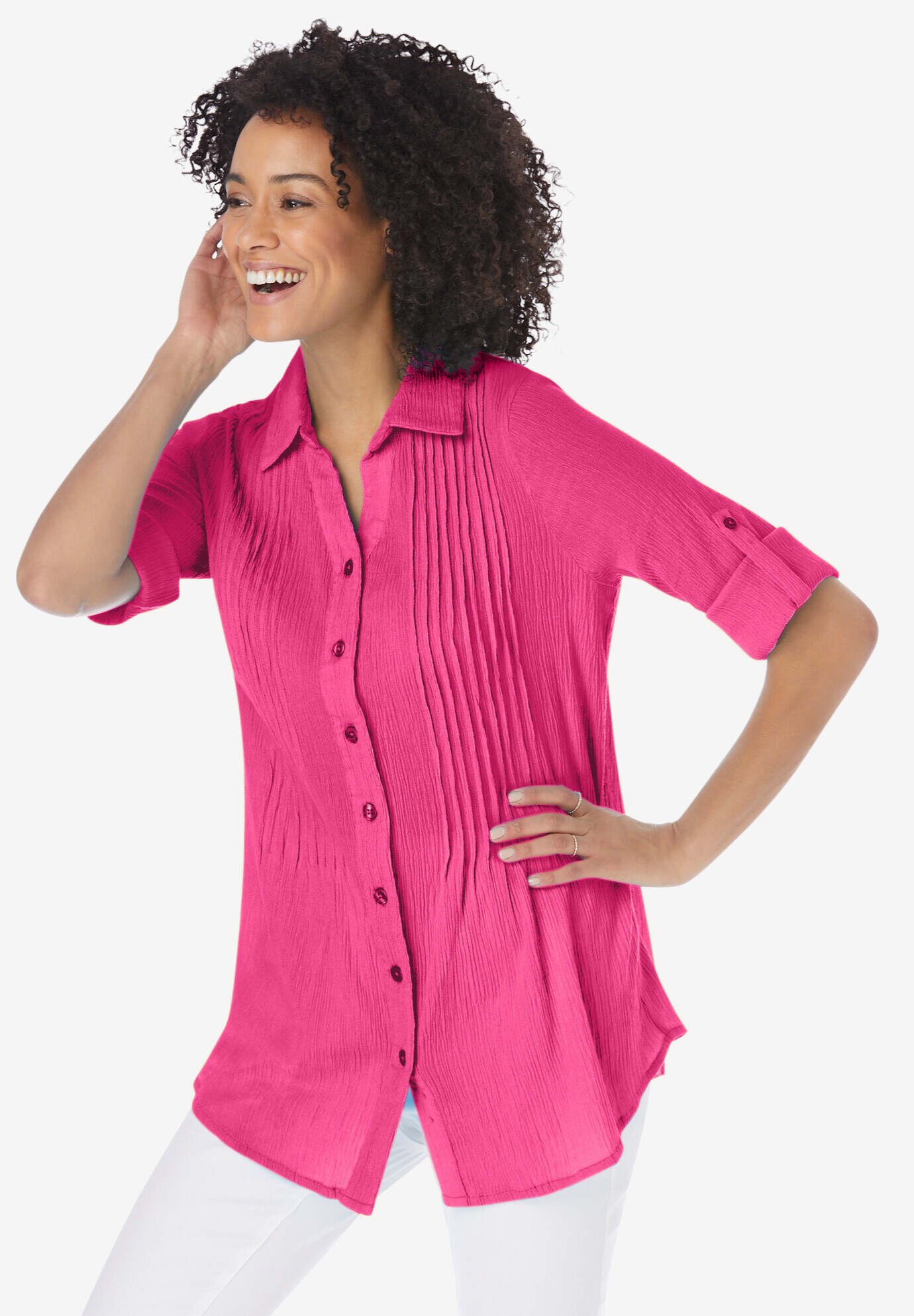 Pintucked Button Down Gauze Shirt