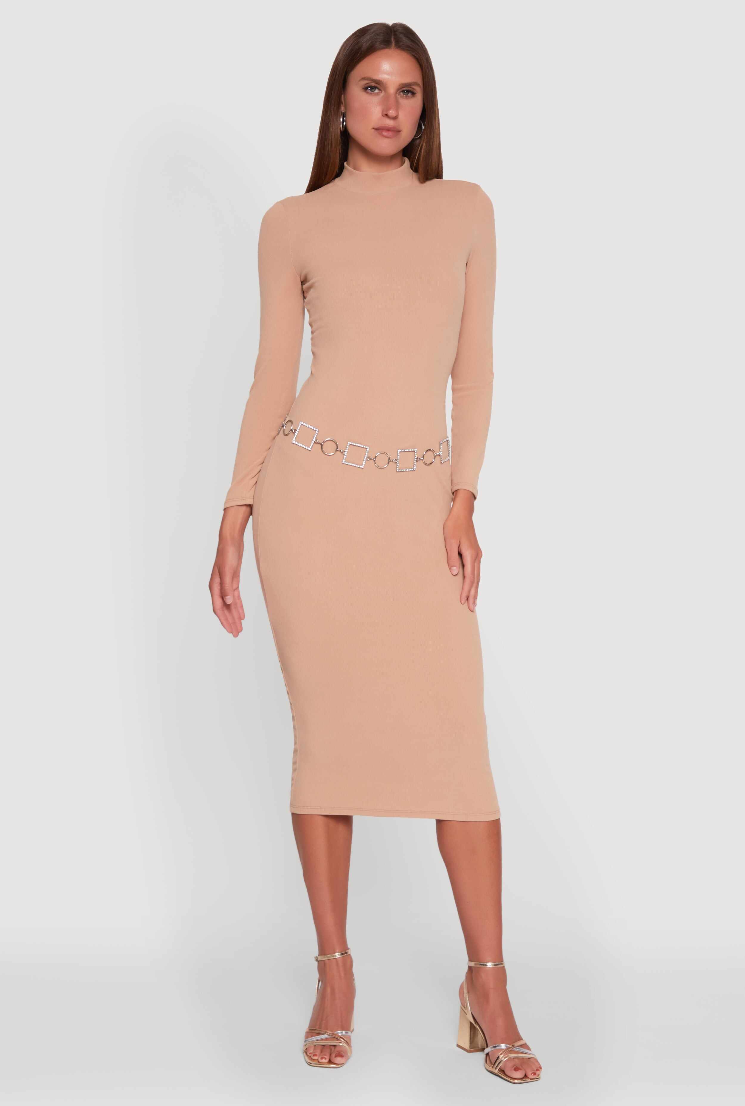 Long Sleeve Mock Neck Midi Dress