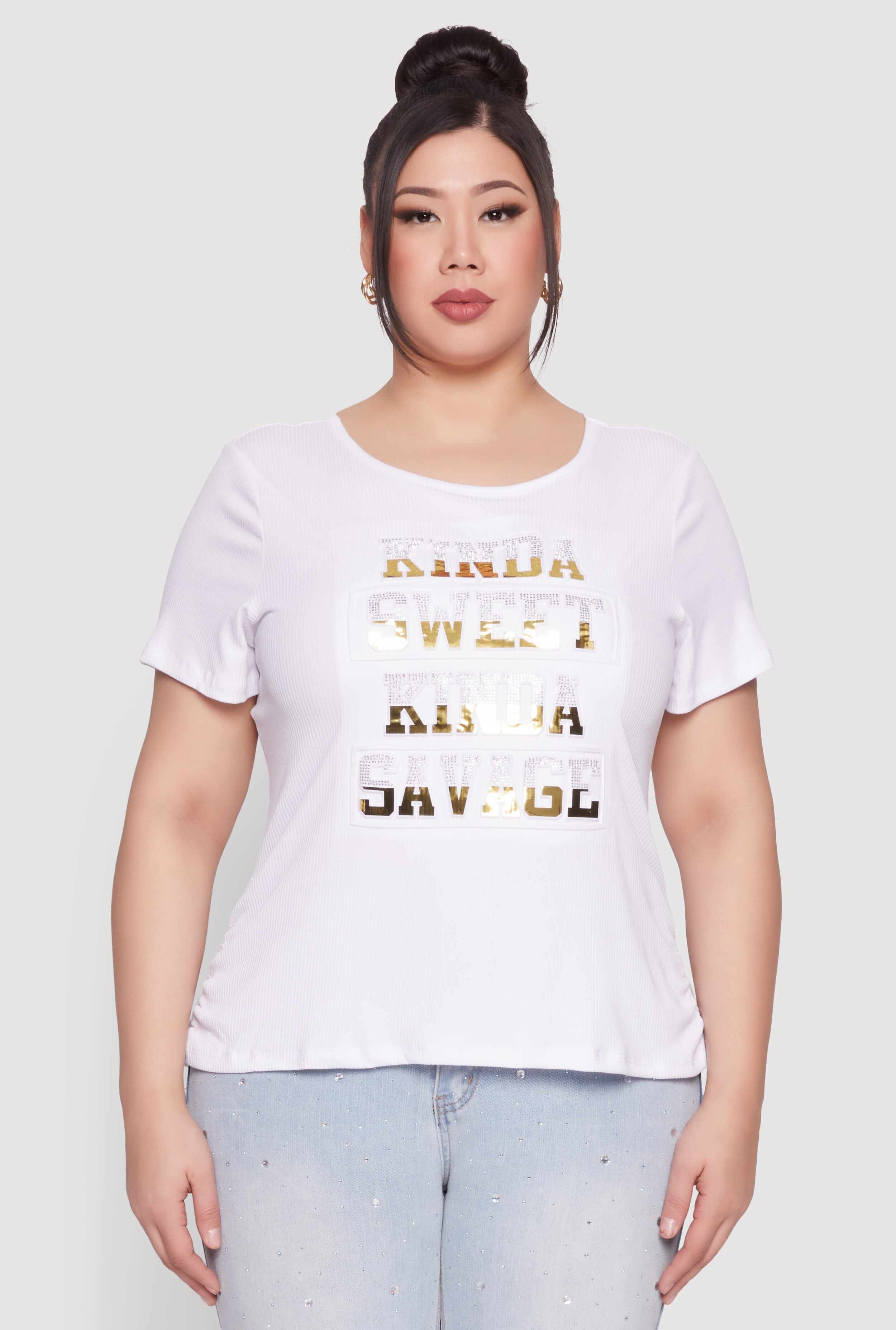 Plus Size Kinda Sweet 3D Foil Graphic Tee