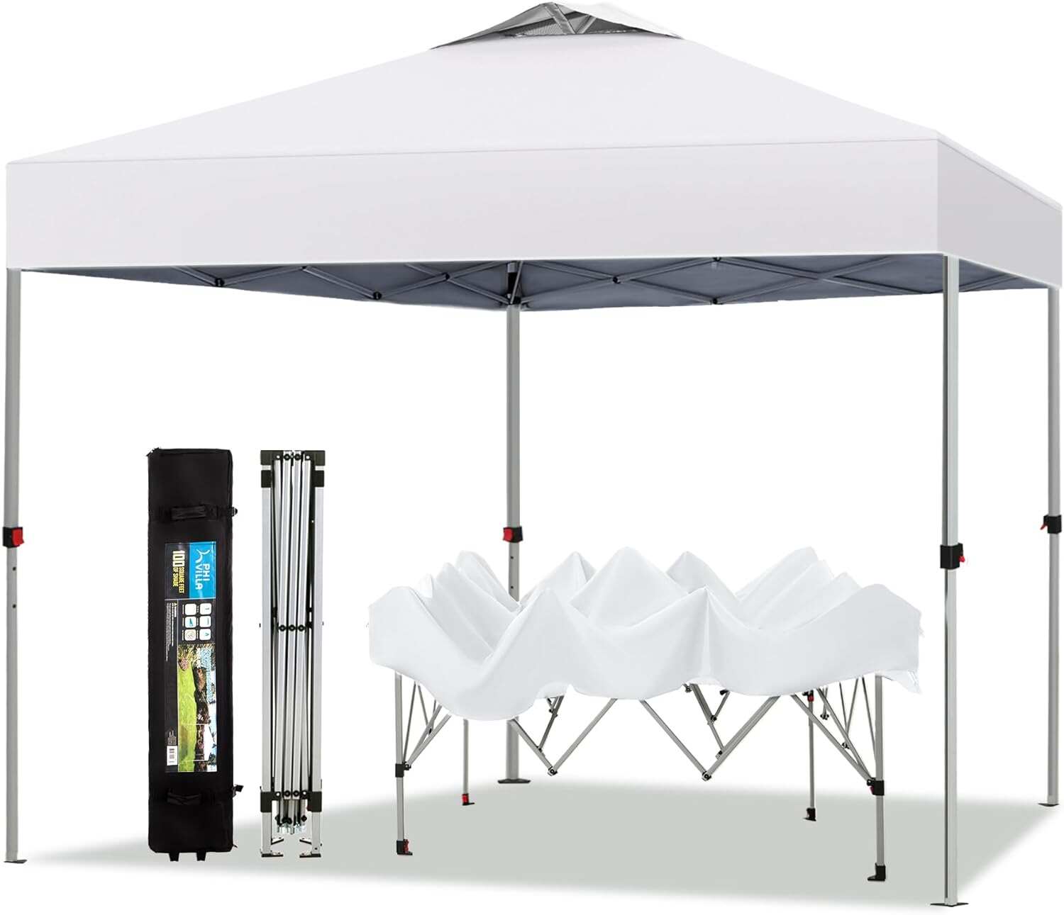 PHI VILLA Outdoor Pop up Canopy 10'x10' Tent Camping Sun Shelter-Series Party Tent, 100 Sq. Ft of Shade (Blue)