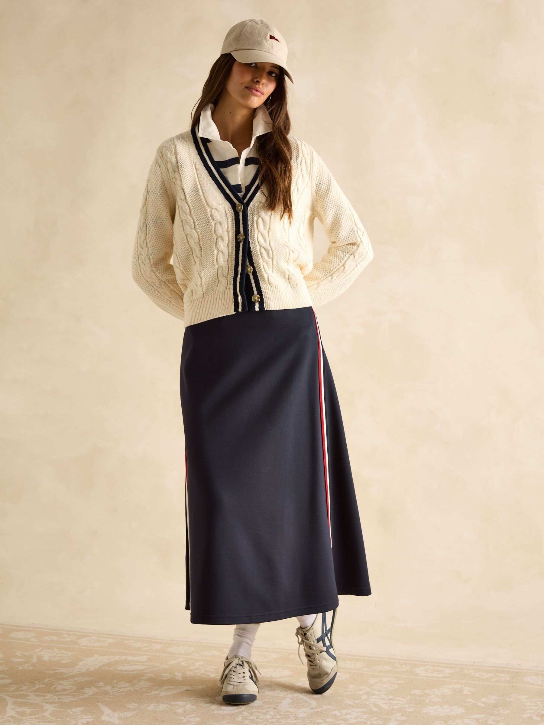 Centre Court Cream Cotton Cable Knit Cardigan
