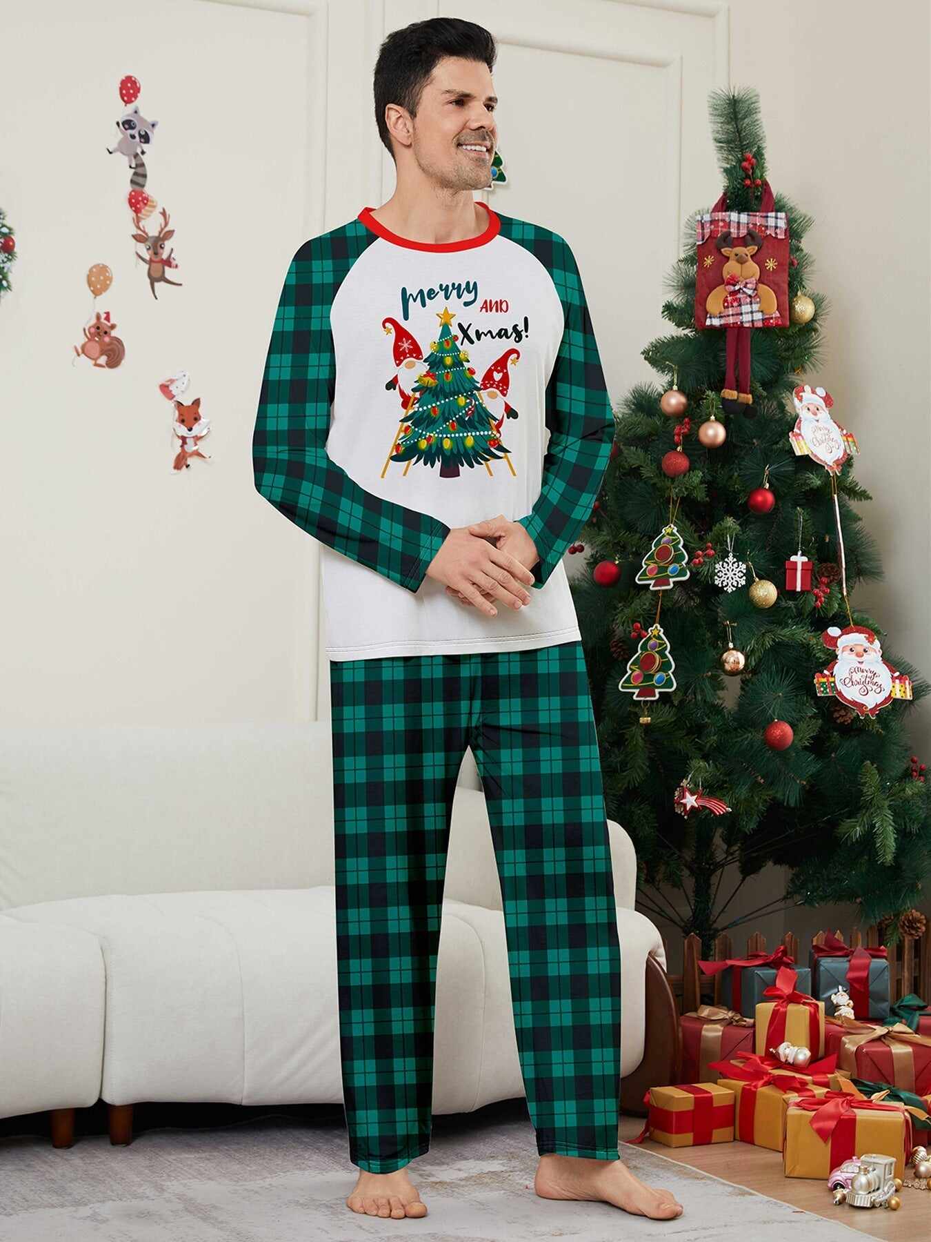 Christmas Parent-Child Santa Plaid Print Pajama Set