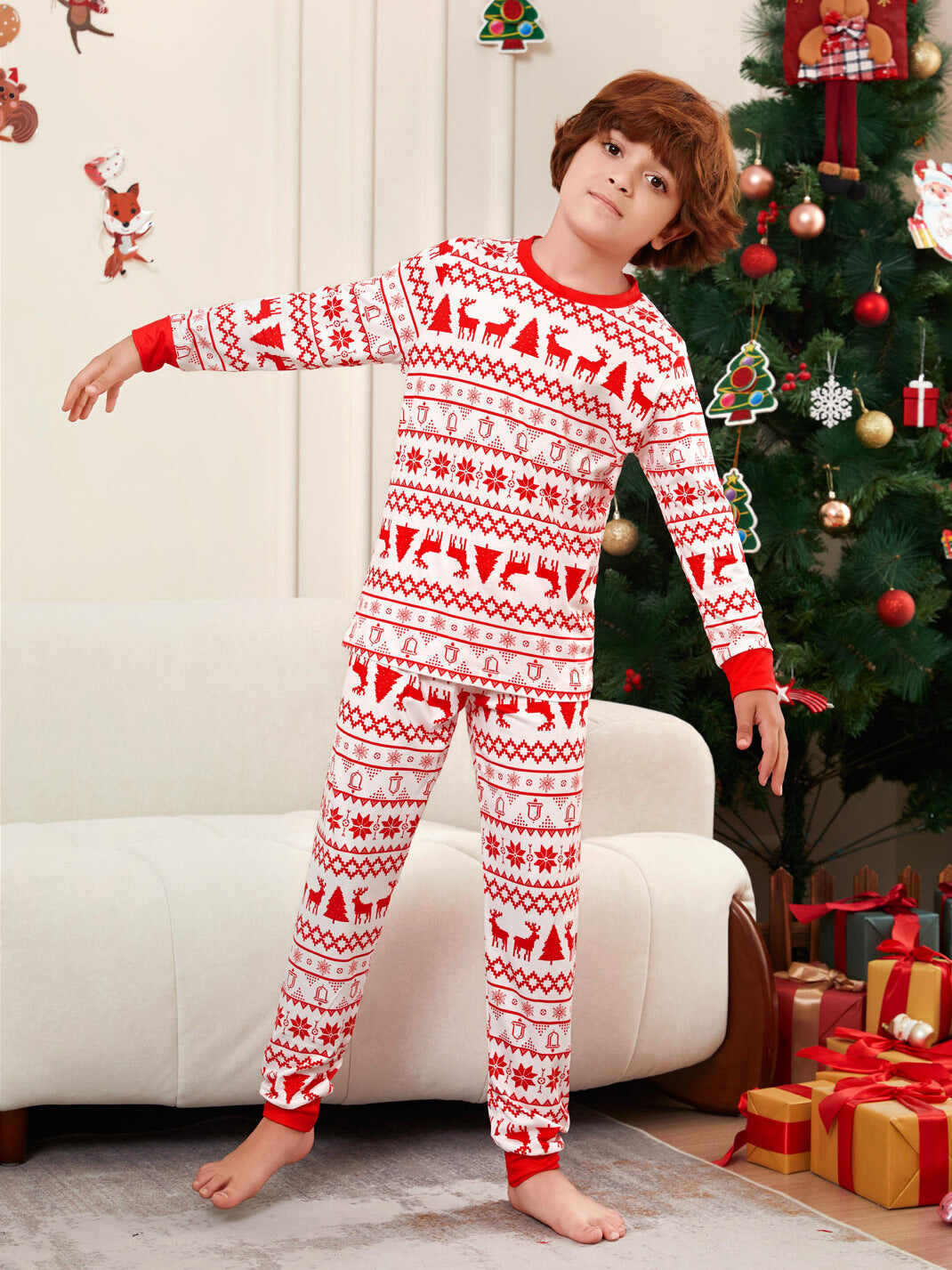 Moose Cartoon Printed Family Matching Christmas Pajamas Sets