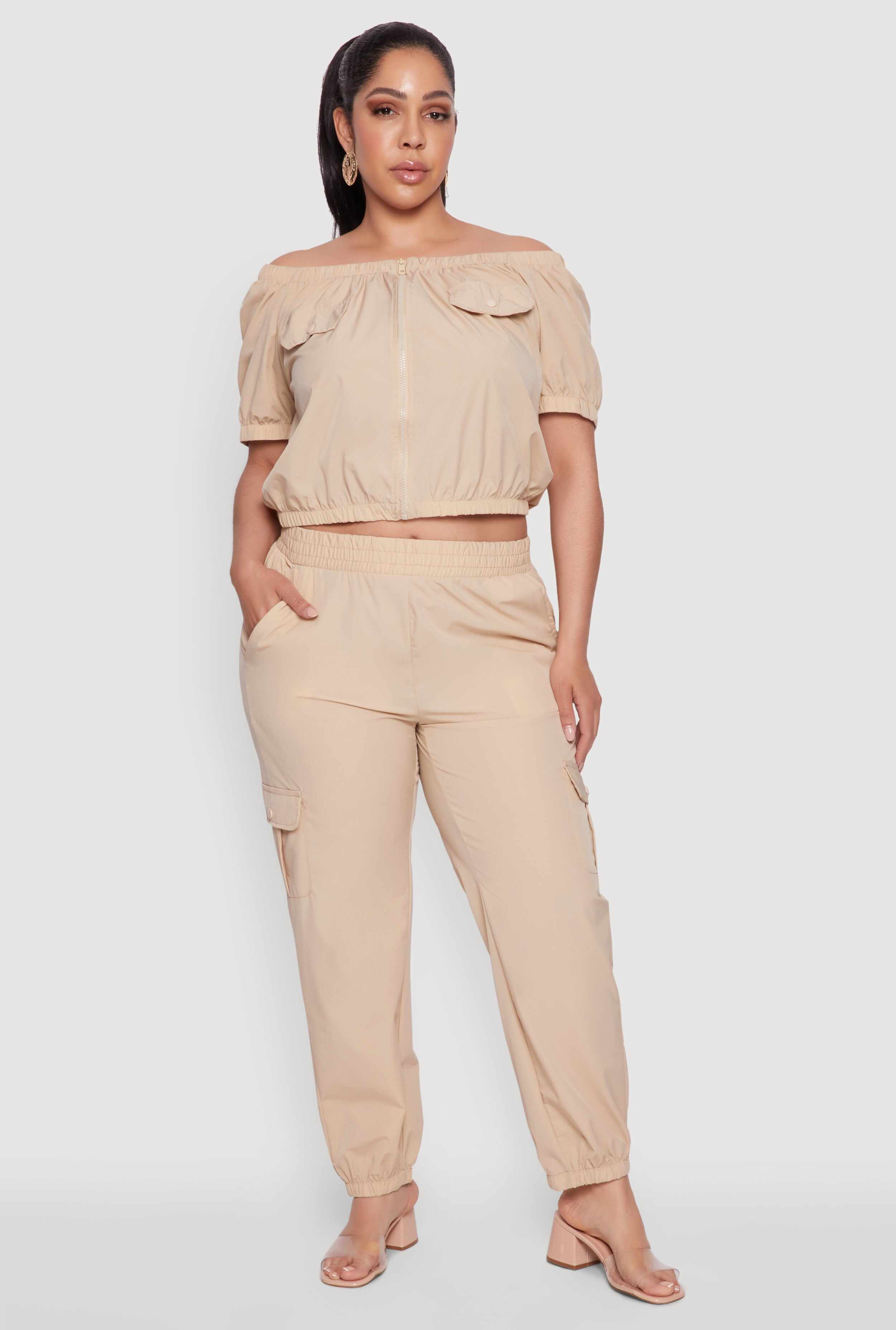 Plus Size Nylon Cargo Joggers