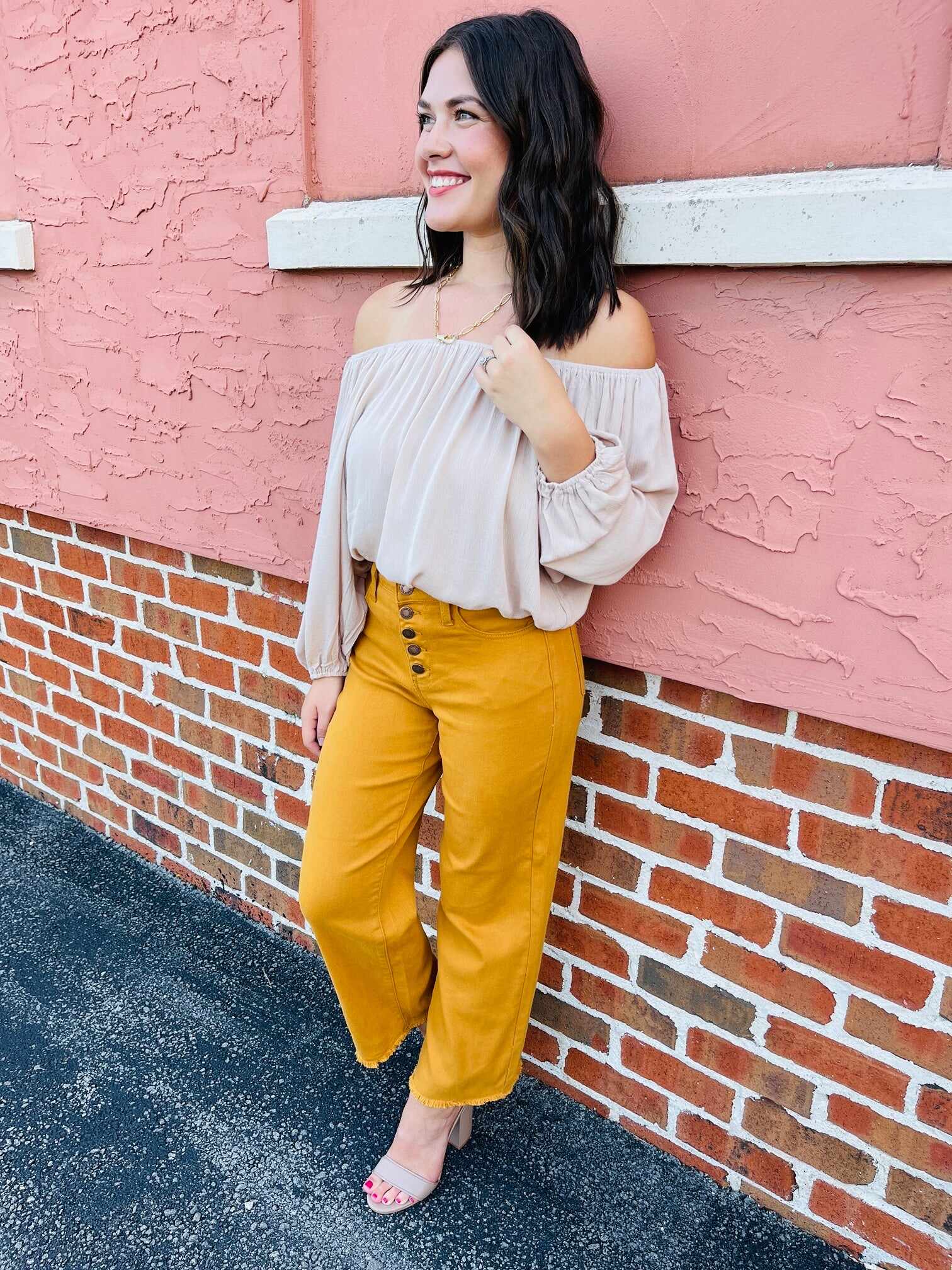Plus/Reg Far And Wide Leg Mustard Jeans