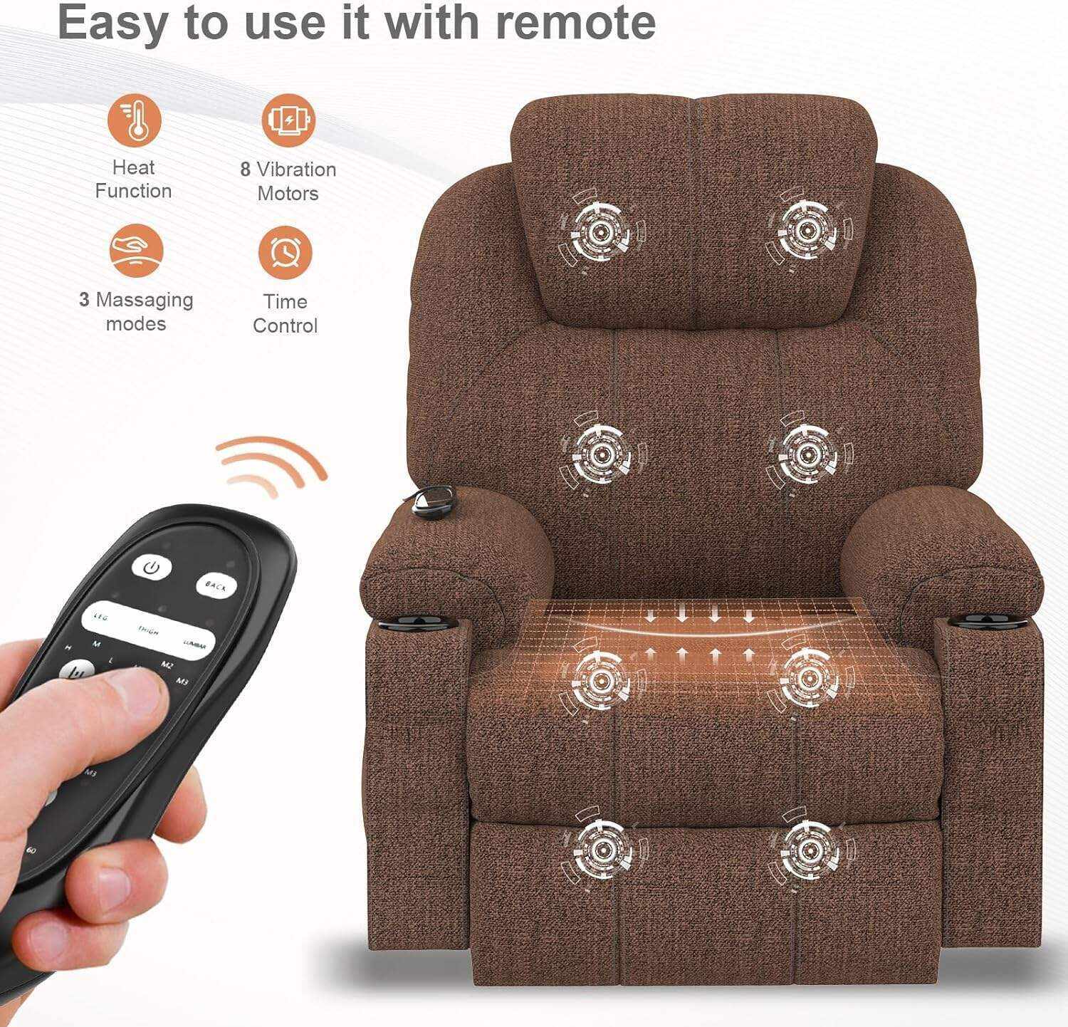 YONISEE Lar2ge Lift Chairs Recliner for Elderly - Power Fabric Lift Chair Modern with Massage and Heat, Extended Footrest, 3 Positions, 2 Side Pockets, and Cup Holders, USB Ports, Coffee Color