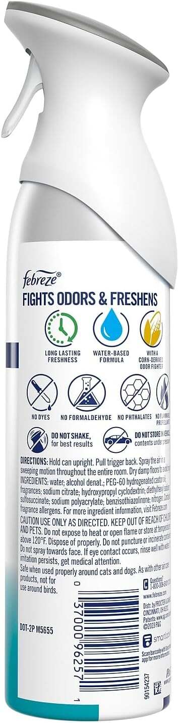 Febreze Air Freshener Heavy Duty Spray, Odor Fighter, Crisp Clean, 8.8 oz (Pack of 6)