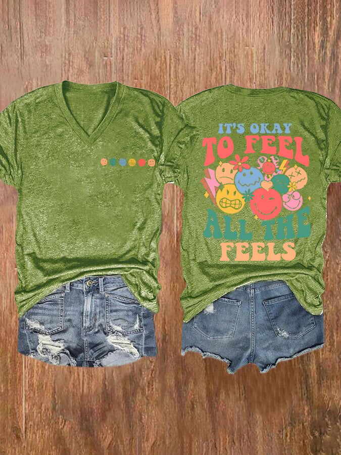 Women's It's Okay To Feel All The Feels Print Casual T-Shirt