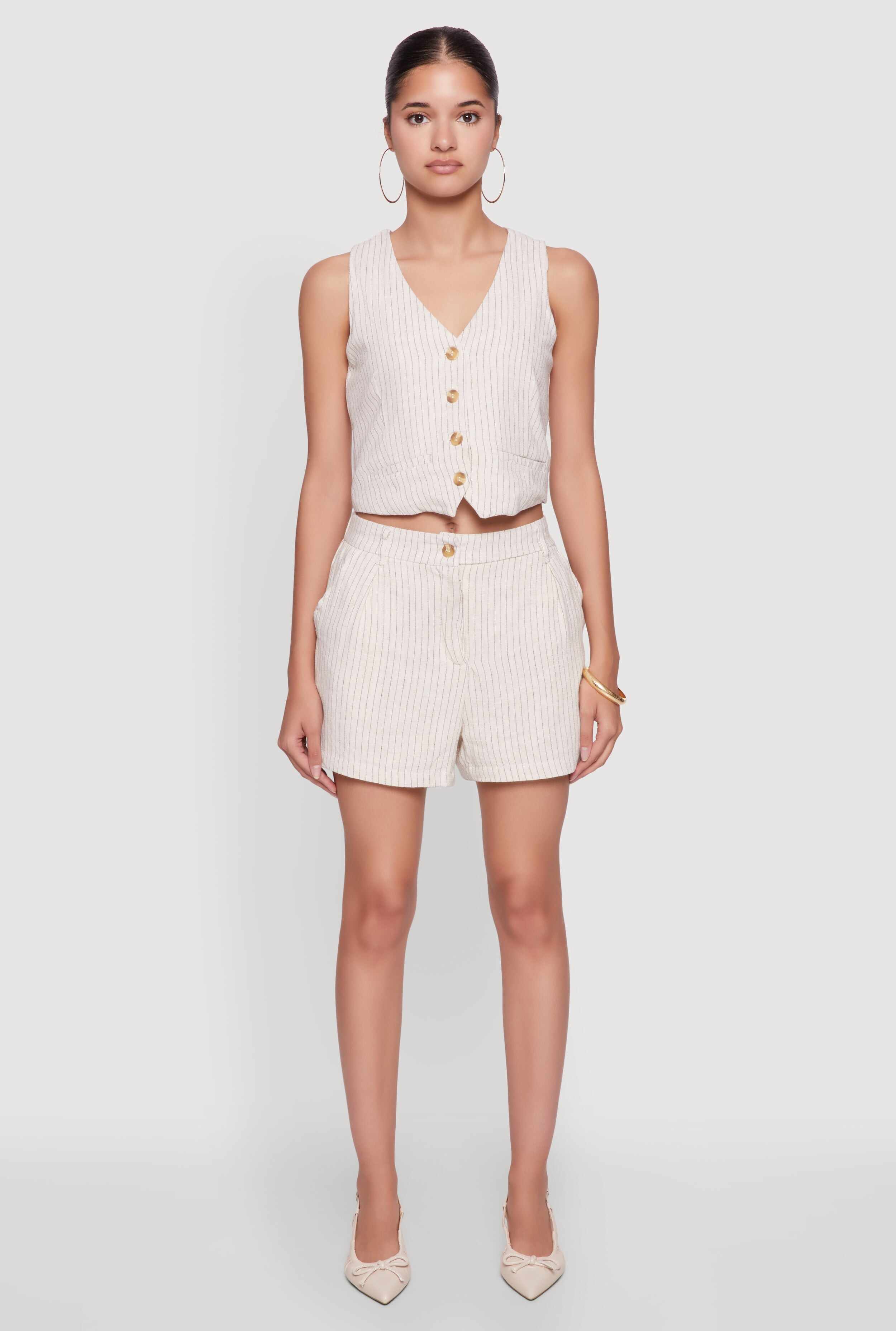 Chic Linen Pinstripe Shorts