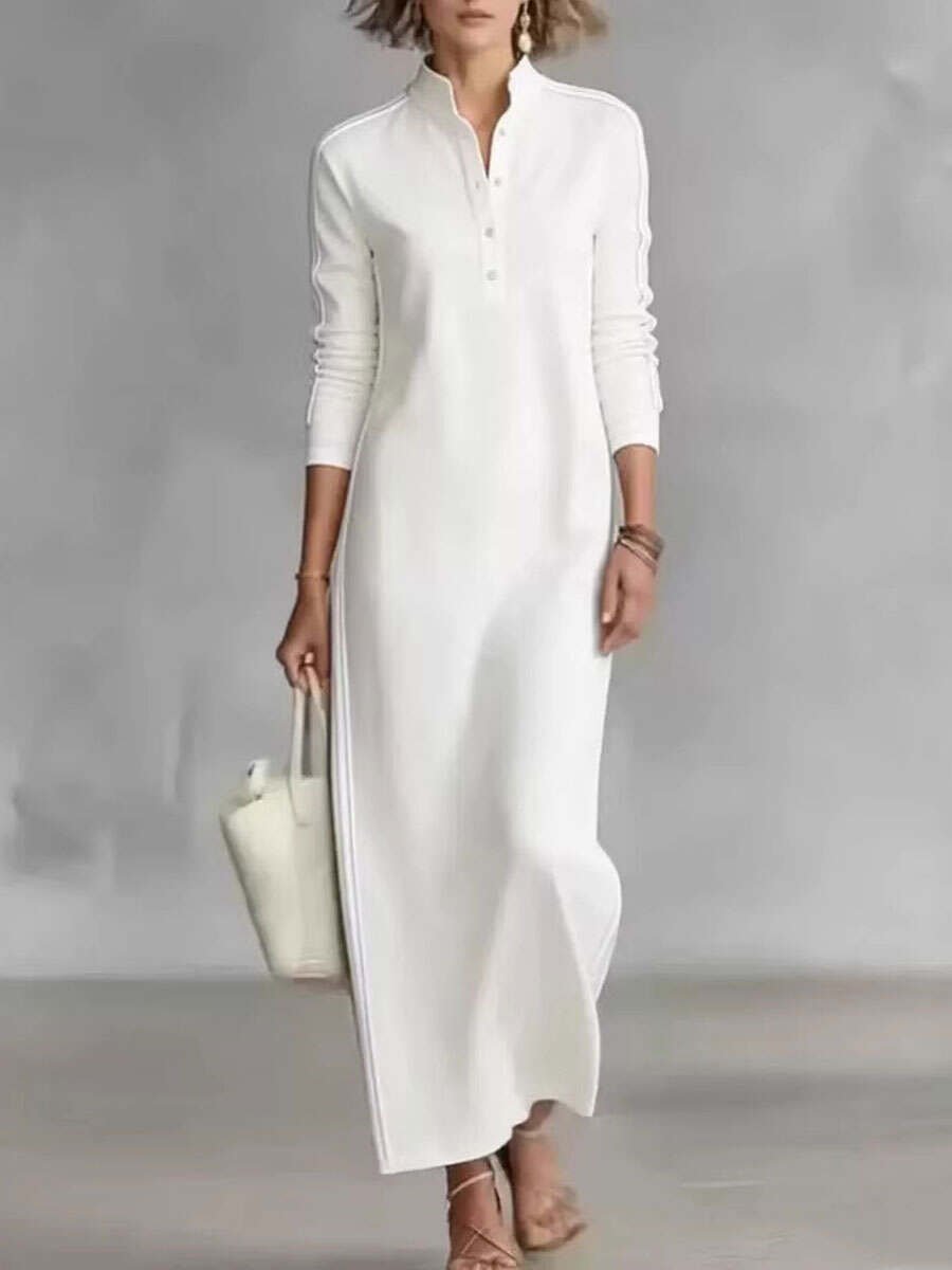 🔥Summer Arrivals🌟Women's Cotton Linen Stand Collar Long-sleeved Dress