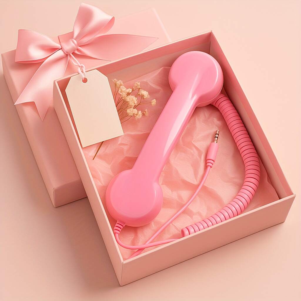 Back-to-School Gift: Pink Retro Phone Earpiece - Trendy Anti-Radiation Headset for Girls, 3.5mm Universal Plug, Compatible with Phones & Computers (Gift Box Not Included)