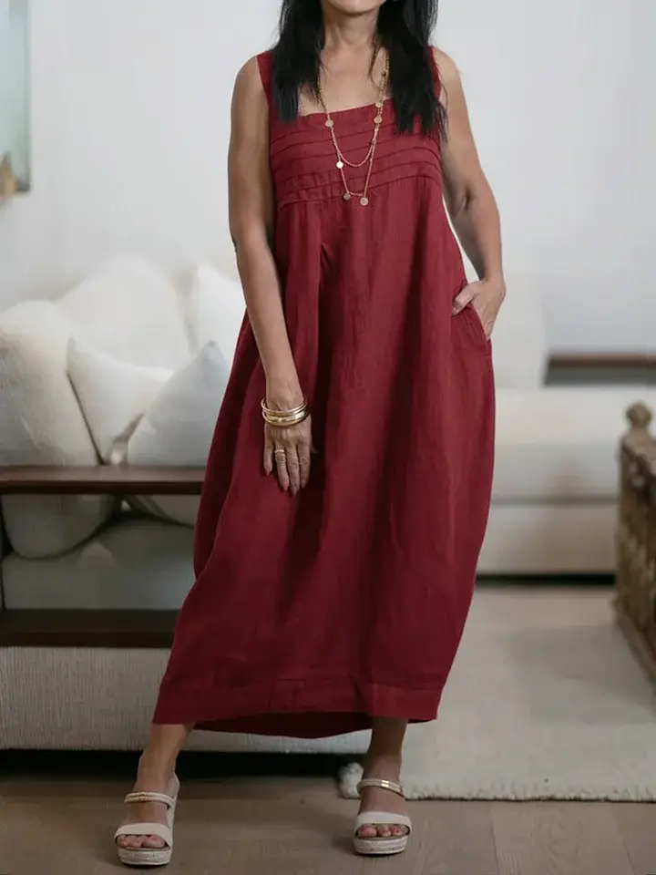 🔥Summer Arrivals🌟Women's New Spring Collection Square-neck Sleeveless Casual Loose Cotton And Linen Sundress