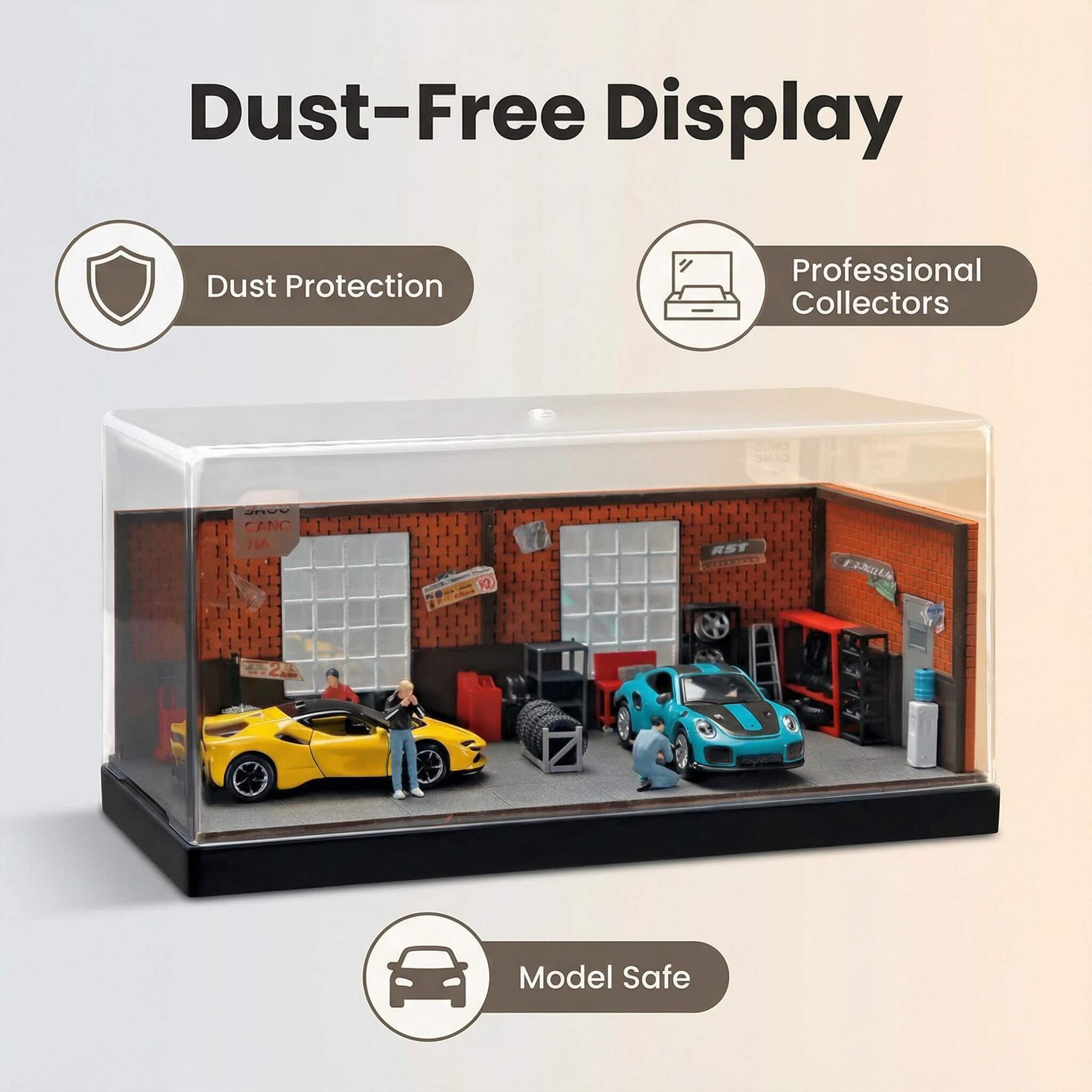 1:64 Scale Garage Diorama Display Case – Premium Acrylic Dustproof Showcase for Diecast Cars