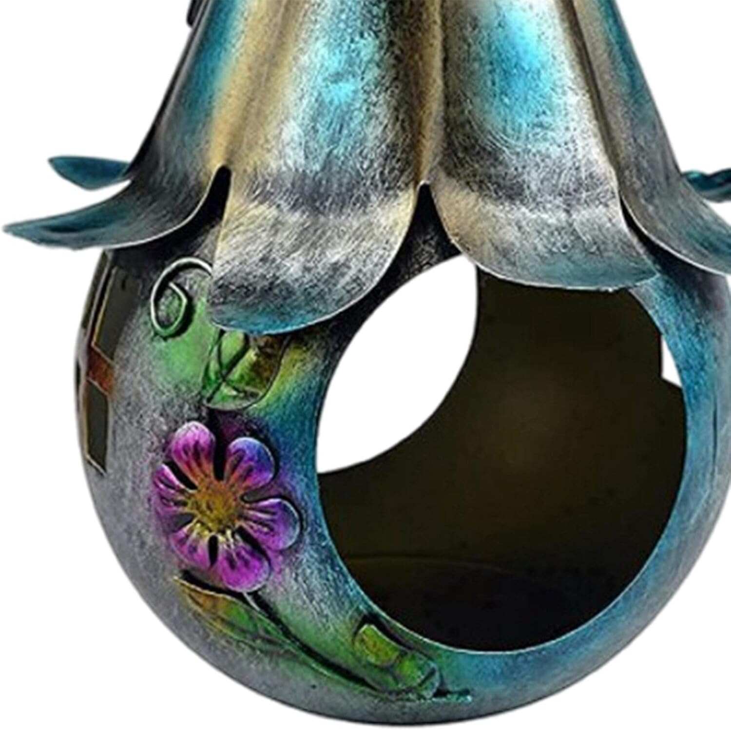 Solar Powered Hanging Pendant Iron Art Bird Feeder Decorative Weatherproof for Yard Outside Outdoor